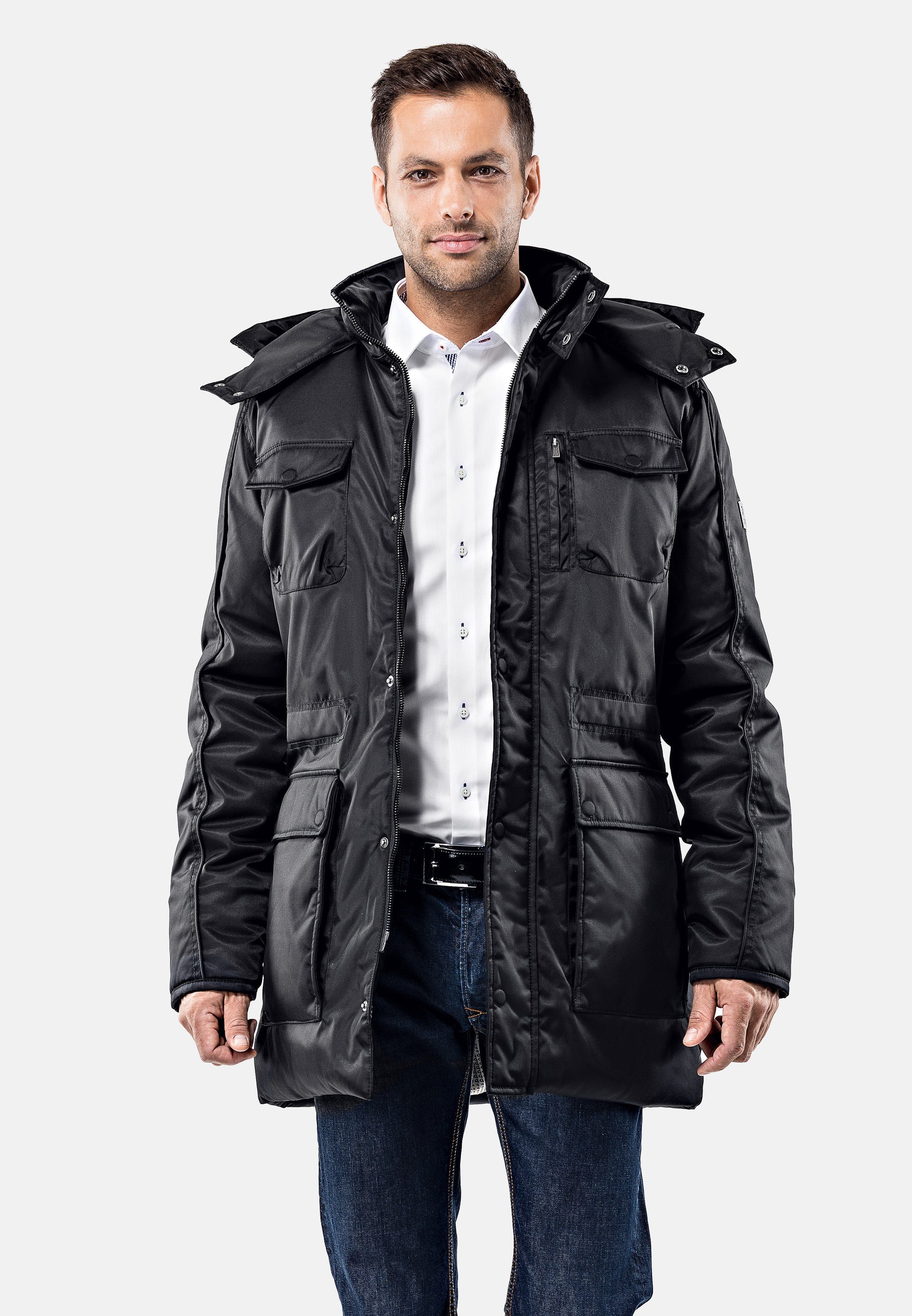 Vincenzo Boretti Winterjacke Stehkragen mit abnehmbarer Kapuze günstig online kaufen