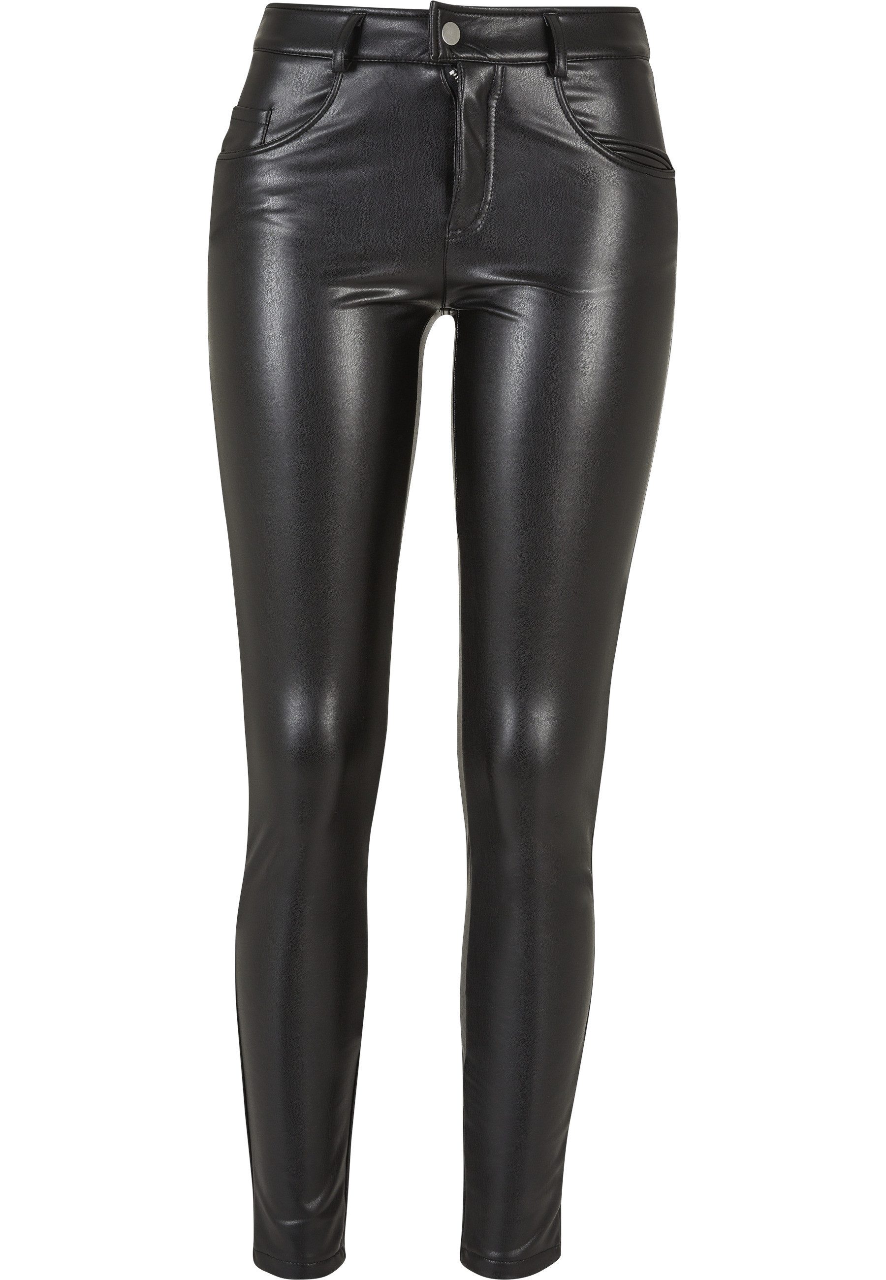 Lederhose Urban Classics Damen Ladies Mid Waist Synthetic Leather Pants