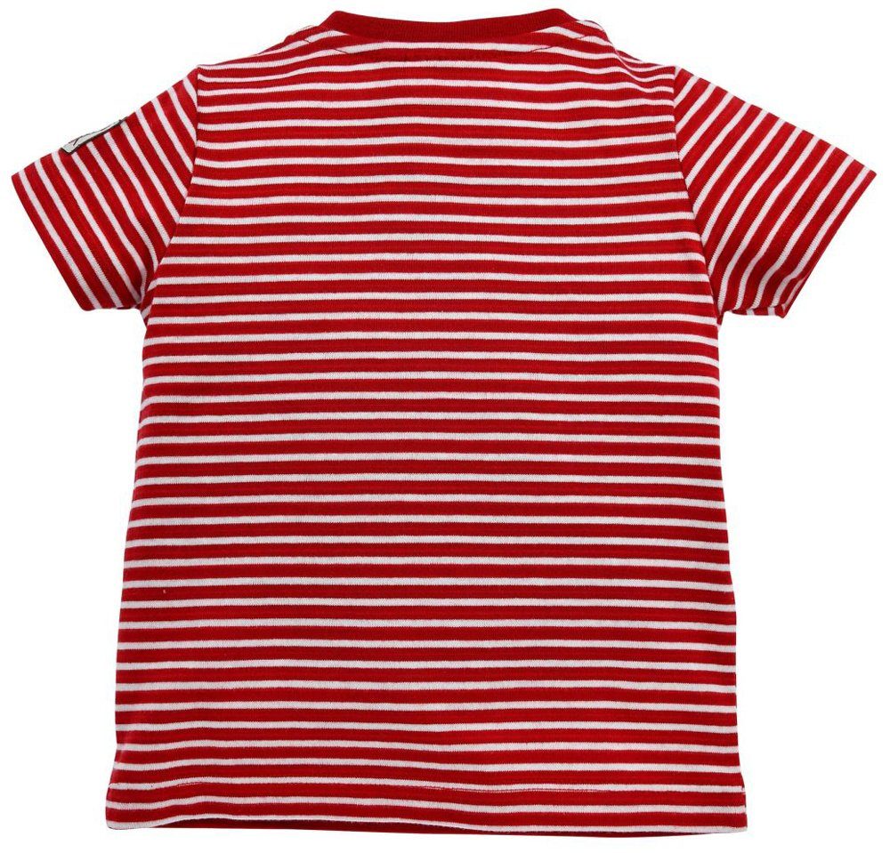 BONDI T-Shirt Wanderer Baby Ringelshirt - Kurzarm Jungen Gipfelkraxler "Rucksack" mit Rot Printmotiv