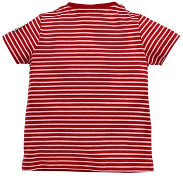 BONDI T-Shirt Baby Jungen Gipfelkraxler Ringelshirt "Rucksack" - Rot Kurzarm mit Wanderer Printmotiv