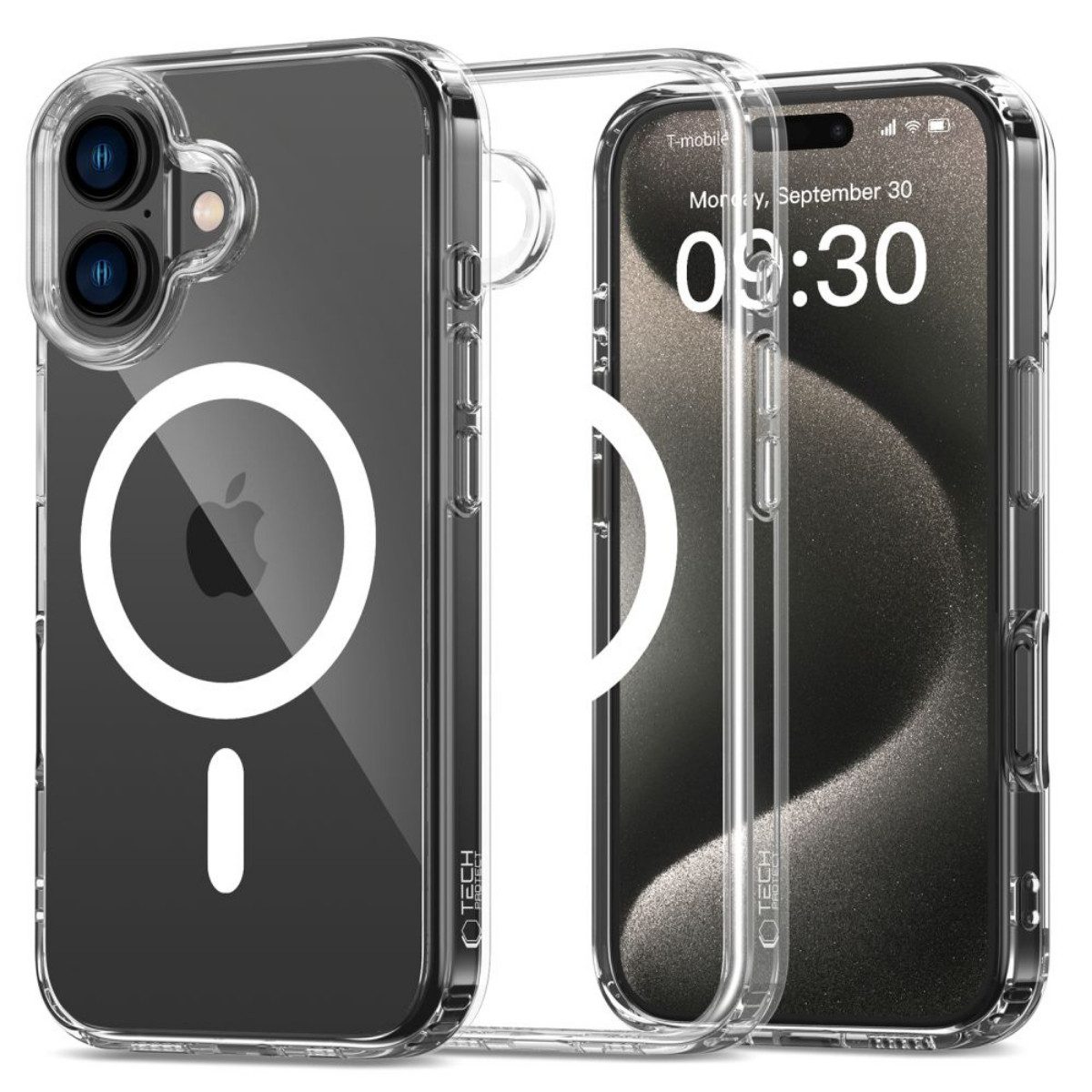 TECH PROTECT Handyhülle FlexAir Hybrid Mag Kompatibel mit iPhone 16 Transparent 6,1, Hybridhülle mit Magnetfunktion und verstärktem Kameraschutz
