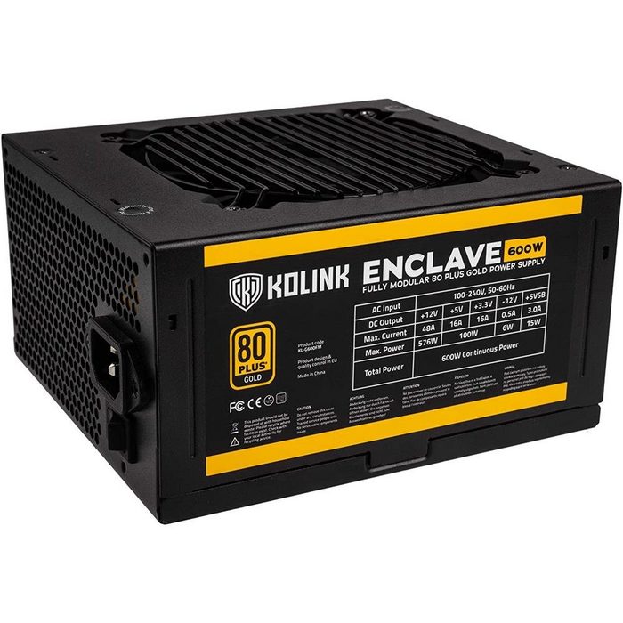 Kolink Enclave 80 PLUS Gold PSU modular - 600 Watt PC-Netzteil (ATX-Formfaktor Computer Netzteil PC-Kühler schwarz)