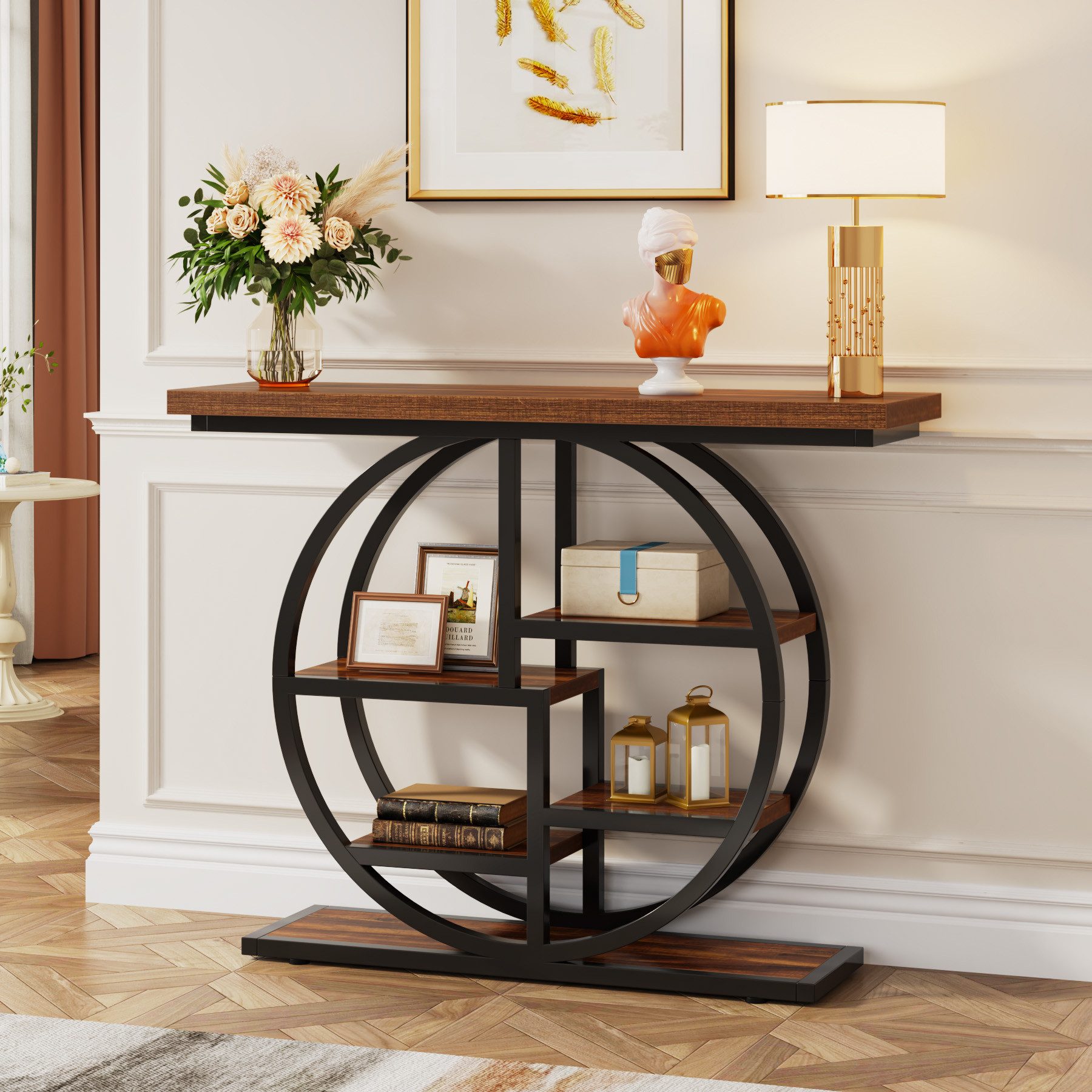 Tribesigns Konsolentisch 105 cm 6-stöckiger Sofatisch für Flur, Foyer, rustikales Braun