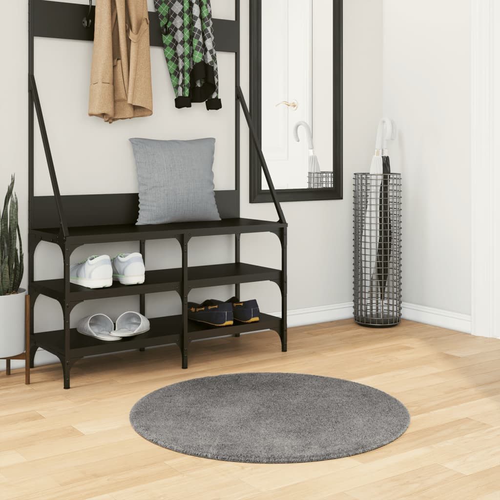 furnicato Teppich Flauschiger Kurzflor 80 cm Anthrazit, Ø 80 cm, Maschinenwaschbare Fußmatte mit rutschfester Unterseite für Flure