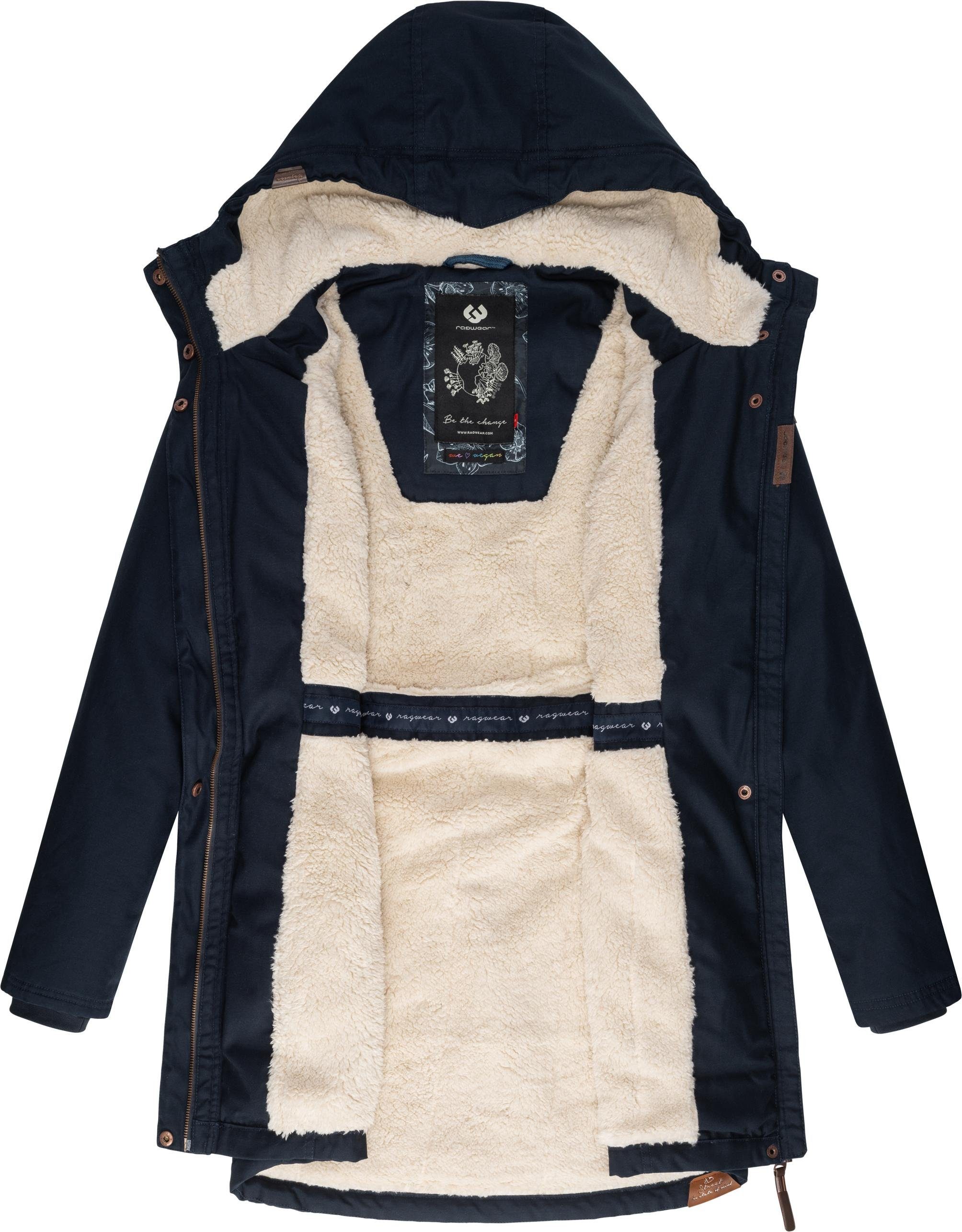 Ragwear Wintermantel Elsie stylischer Winterparka mit Kapuze und Teddyfleece