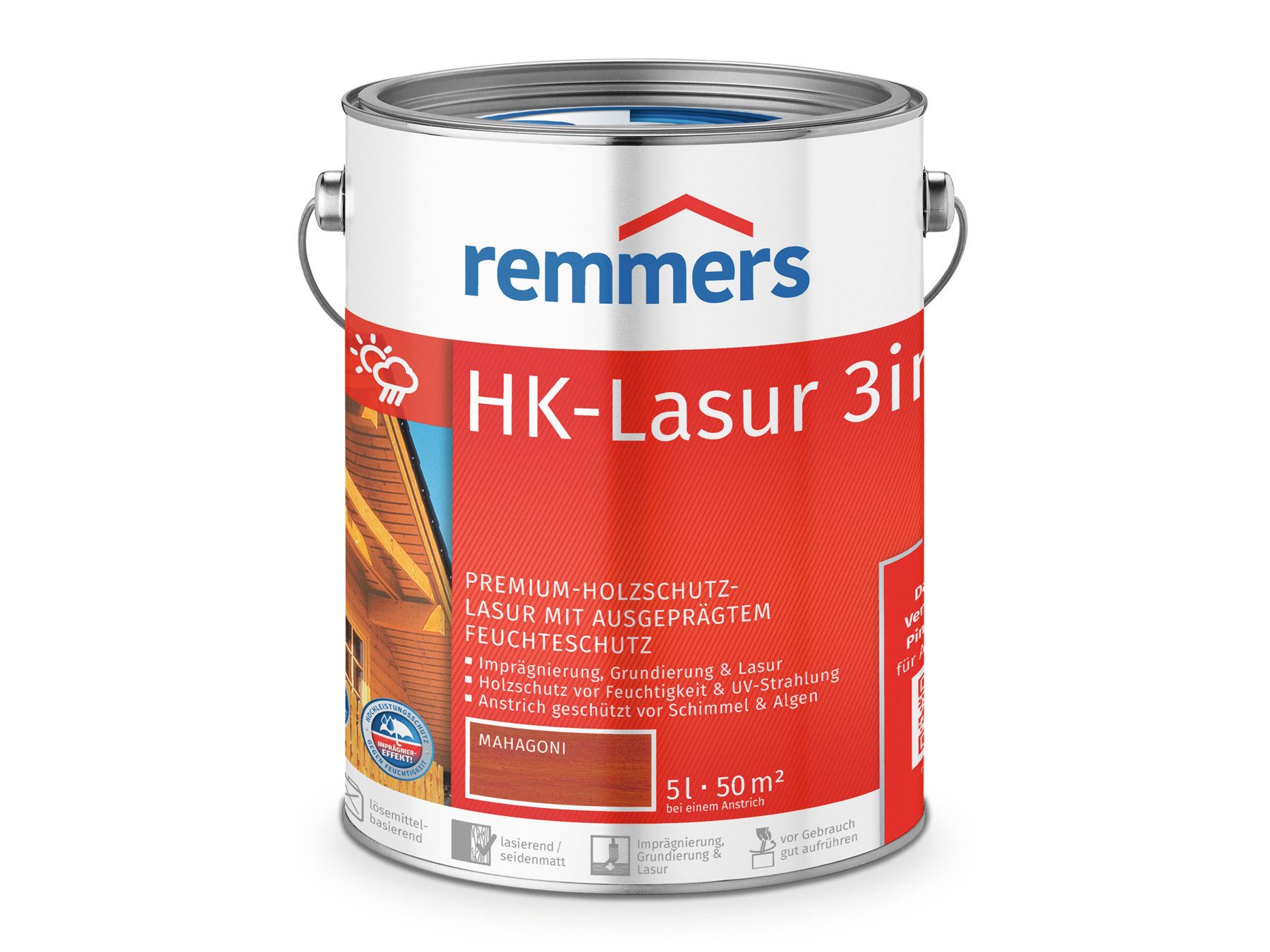 Remmers Holzschutzlasur HK-Lasur 3in1 5 Liter für aussen, 3facher Holzschutz mit Imprägnierung + Grundierung + Lasur