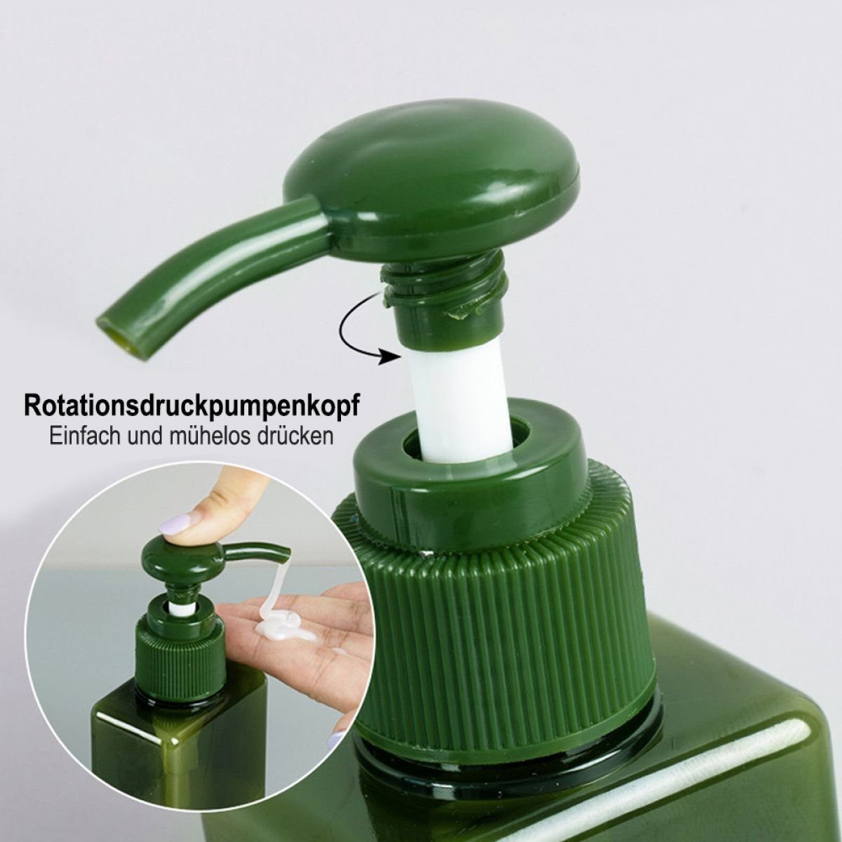 Seifenspender Dusch-Shampoo,Spülung,Kunststoff Grün Jormftte mit Pumpe,für Seifenspender-Flasche
