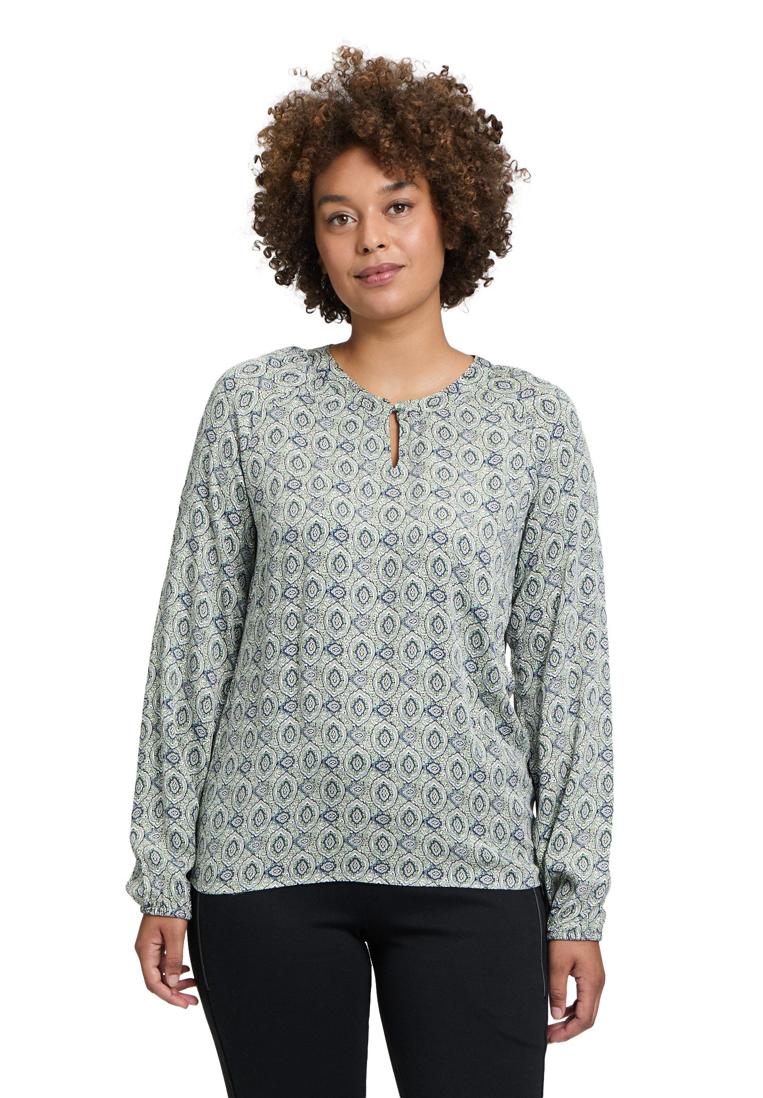 Schlupfbluse Cartoon Casual-Bluse mit Rippbündchen