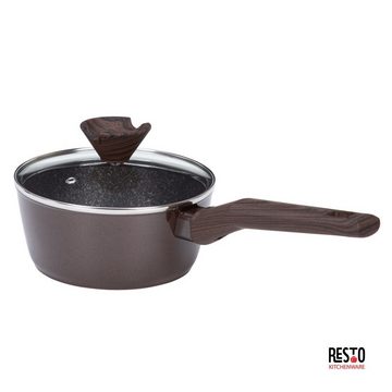 RESTO Kitchenware Kasserolle CARINA, Geschmiedetes Aluminium (2, 2-tlg), Saucepan, mit Glasdeckel, mit vierschichtigen Marmor Antihaftbeschichtung, im Geschenkkarton, Ø16 h=7.5 cm 1.5 L