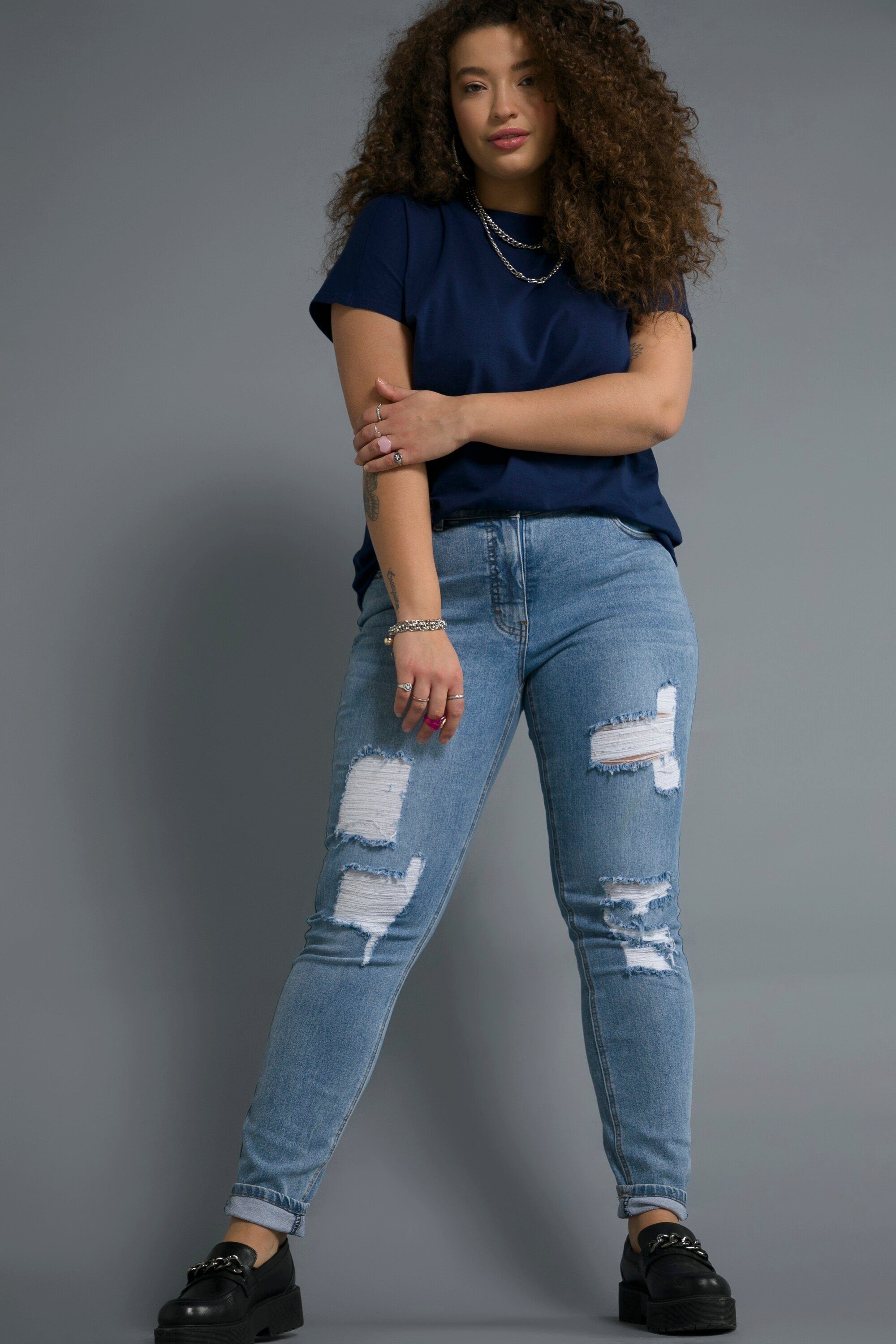 blue bis Knopf Jeans Jogginghose 54, Untold Studio Gürtelschlaufen denim