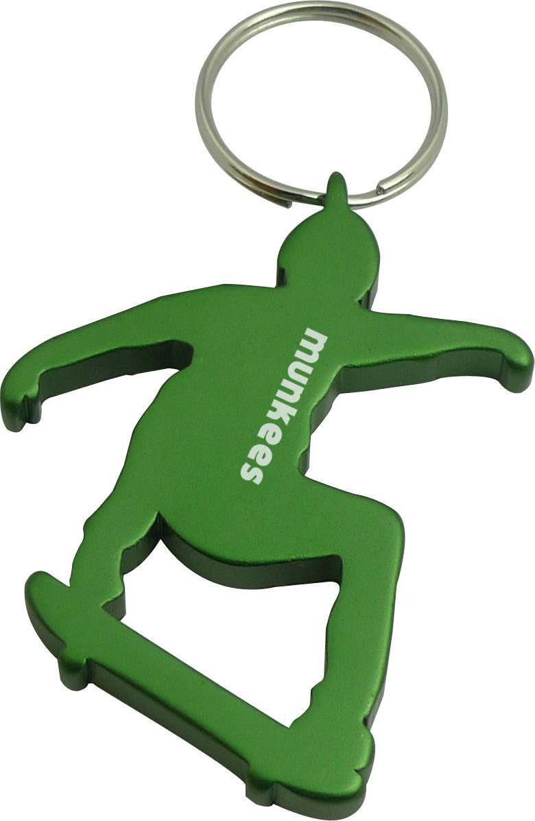 Munkees Flaschenöffner Skateboard-Figur Flaschenöffner für Sport-Fans, Grün, Aluminium (Packung, 1-tlg), Skateboarder-Motiv, eloxiertes Aluminium, Schlüsselring