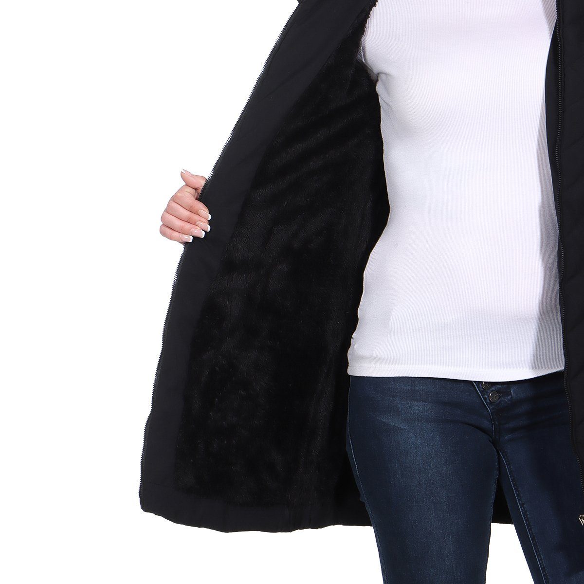 Aurela Damenmode Steppjacke Damen Outdoor Jacke mit Teddyfell - LH105 - mit Kapuze mit Teddyfell
