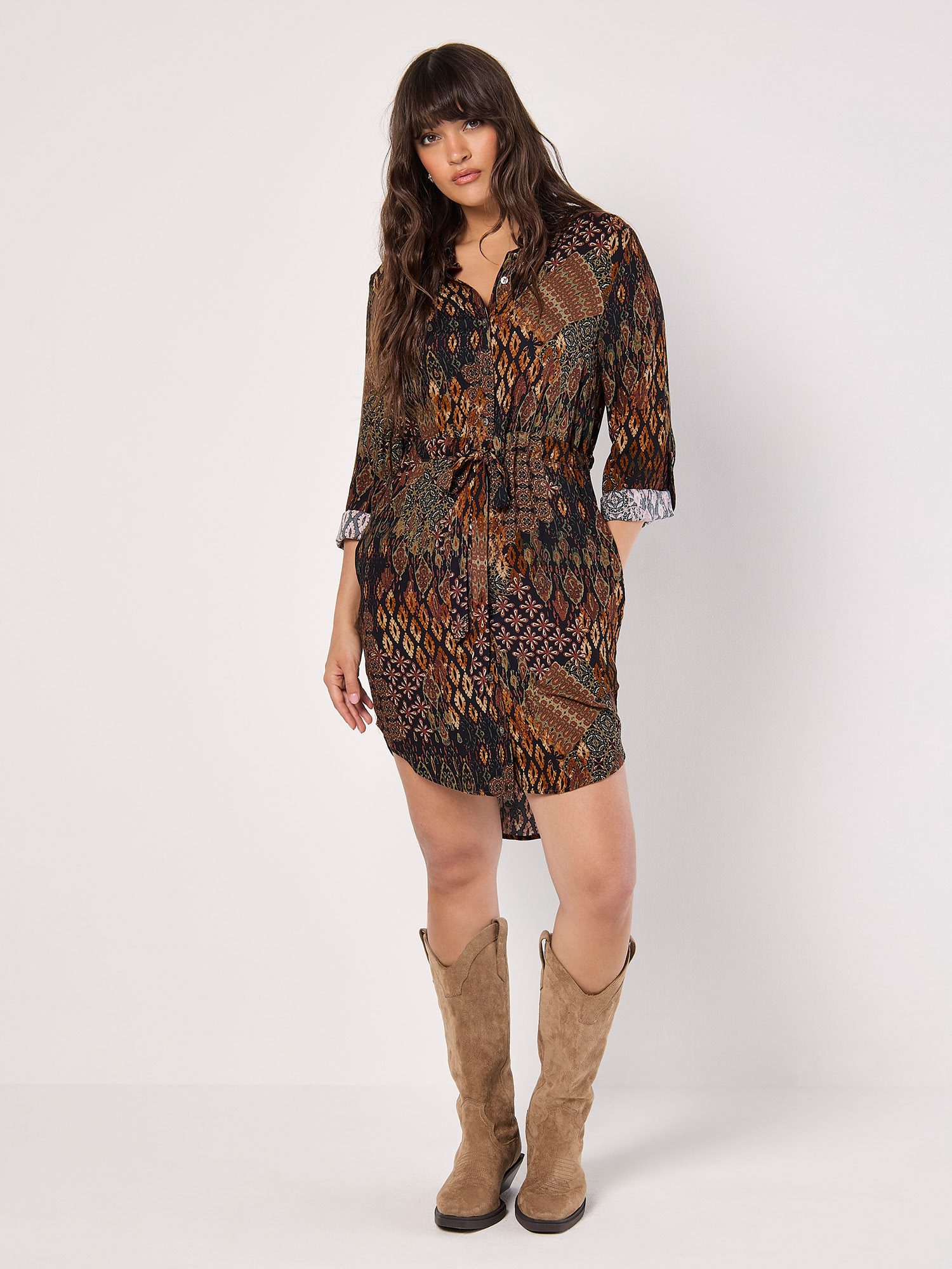 Druckkleid Ikatmuster-Hemdkleid