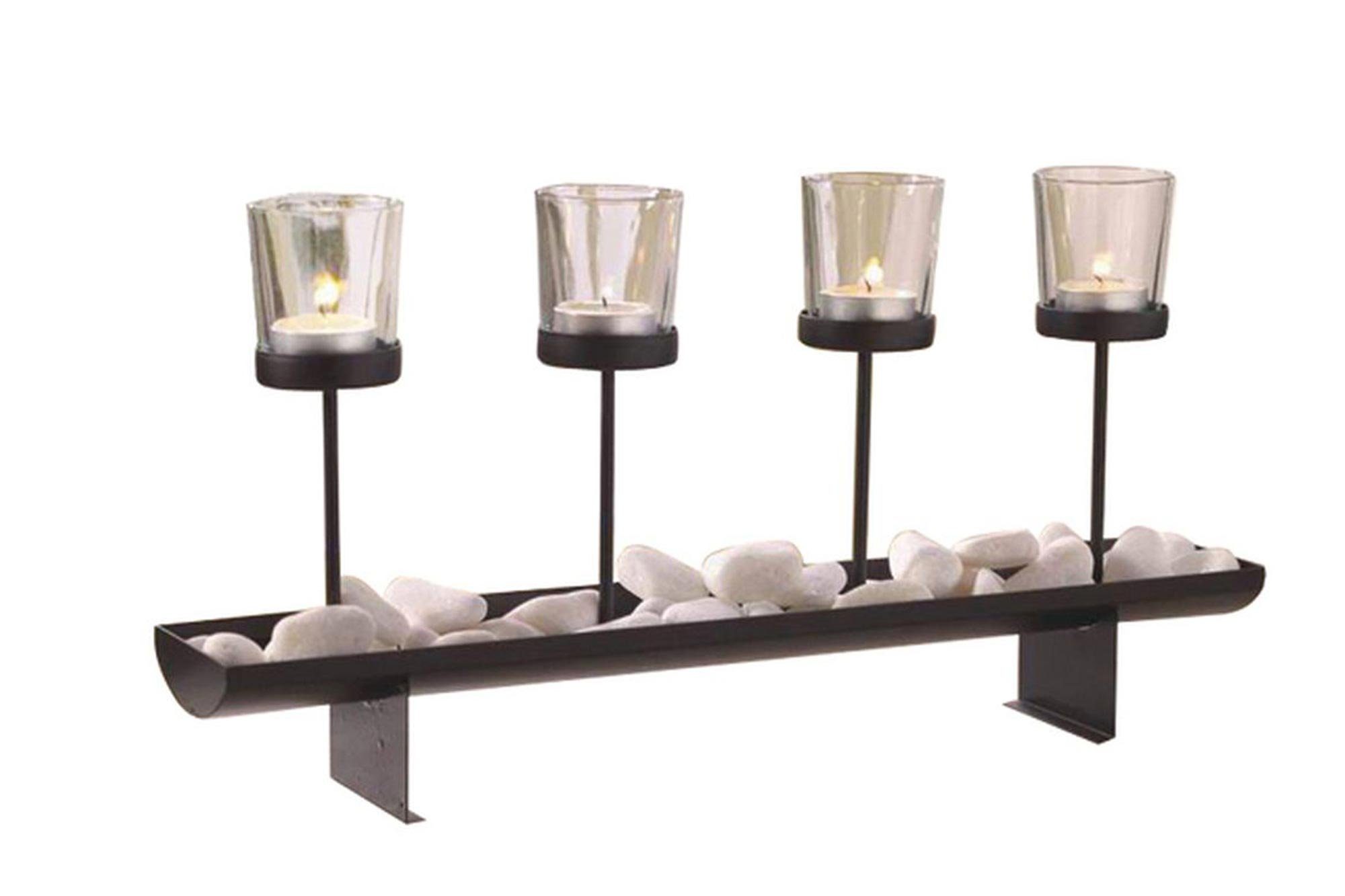 Harms schwarz 45x7,6x23cm 4 Gläser Teelichthalter, Metall Import