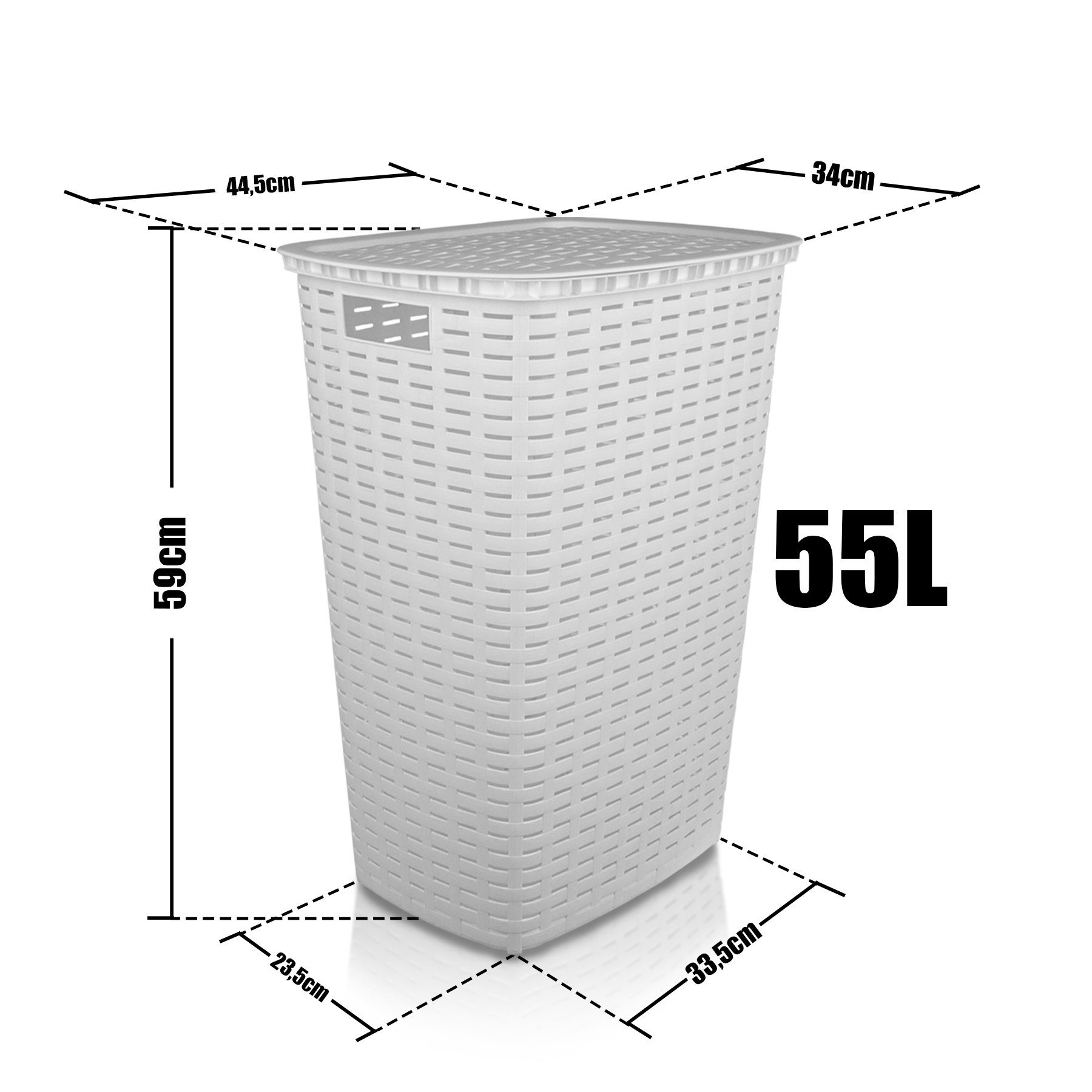 2 BigDean Weiß 55L Deckel und Wäschekorb Wäschesammler mit Griffen Wäschekorb Wäschebox