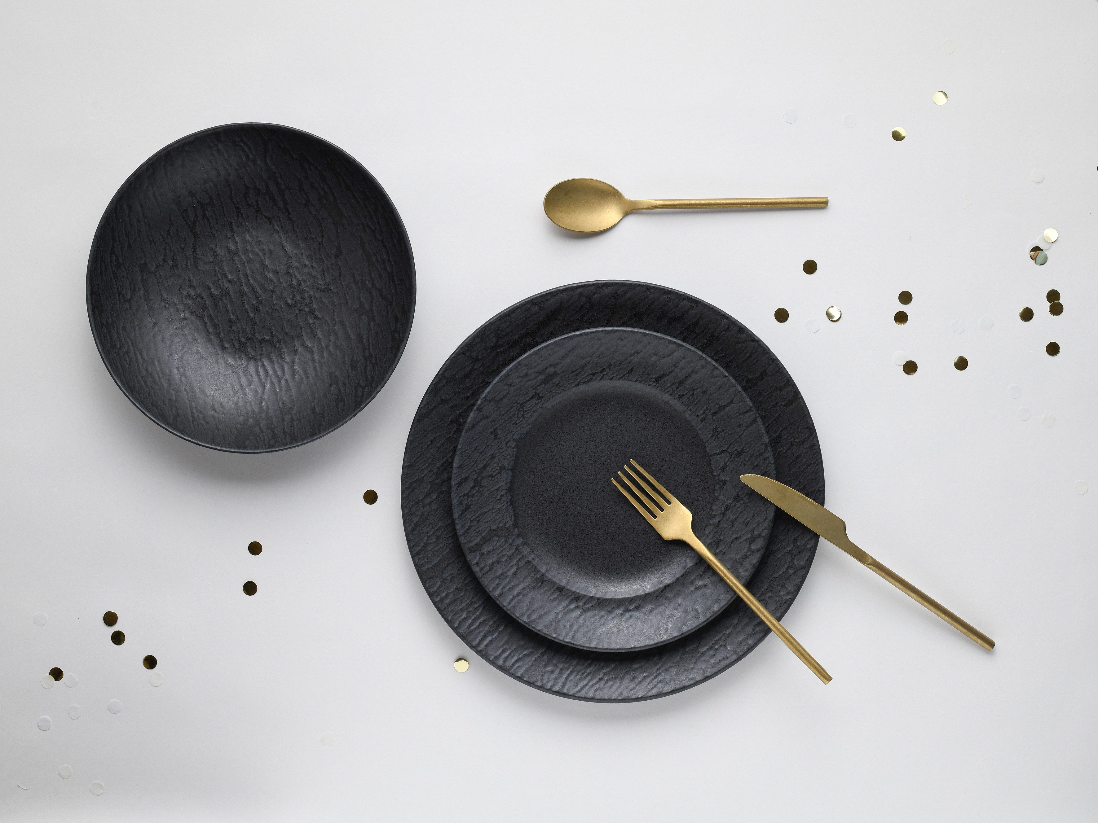 CreaTable Teller-Set Geschirr-Set Schiefer (12-tlg), 4 Personen, Steinzeug, Service, schwarz, schieferoptik, 12 Teile, für 4 Personen