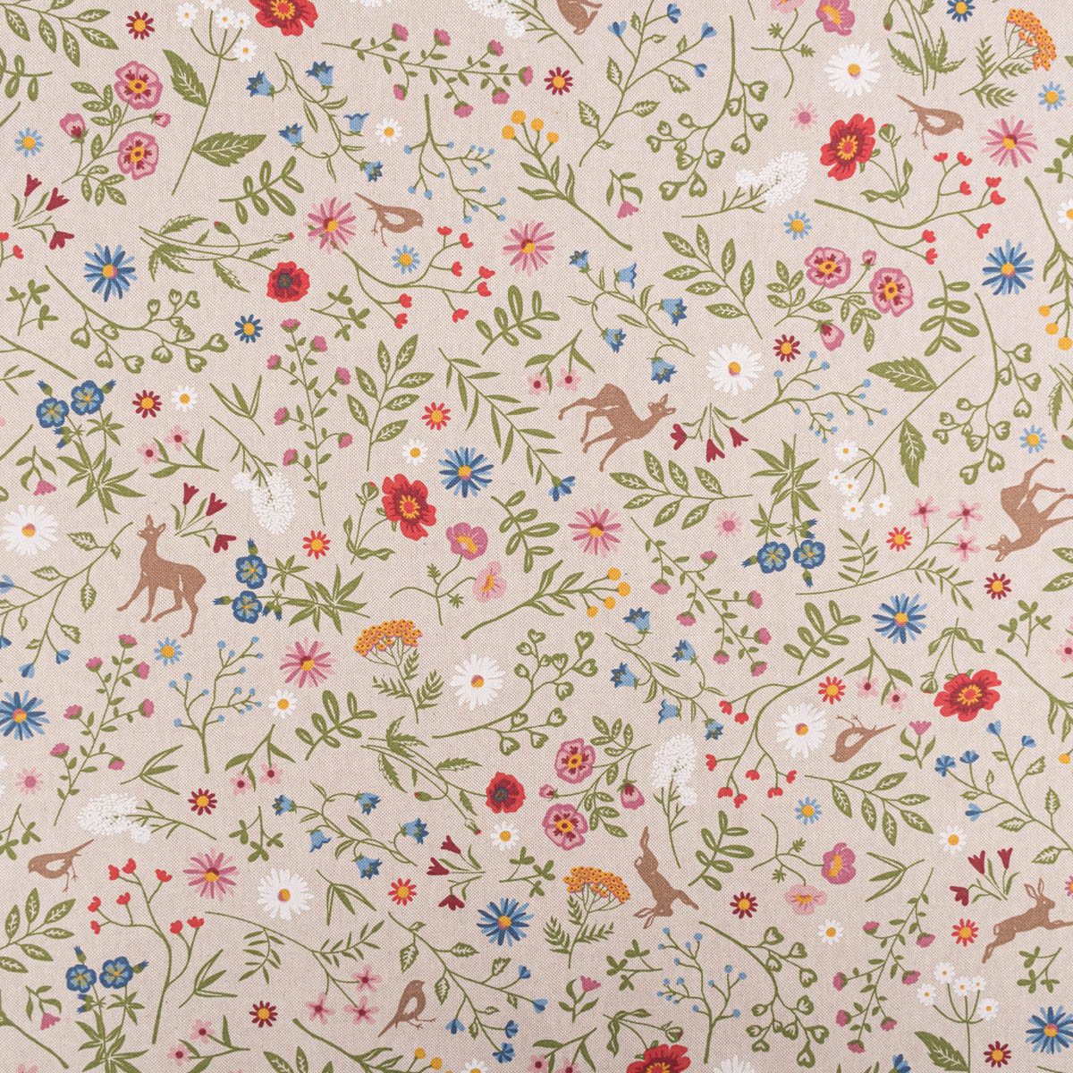 SCHÖNER LEBEN. Stoff Dekostoff Meterware Halbpanama Leinenlook Floral Animal bunt 140cm, pflegeleicht