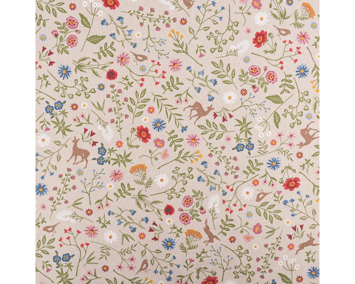 Thumbnail - SCHÖNER LEBEN. Stoff Dekostoff Halbpanama Leinenlook Floral Animal Garden natur bunt 1,4m, pflegeleicht