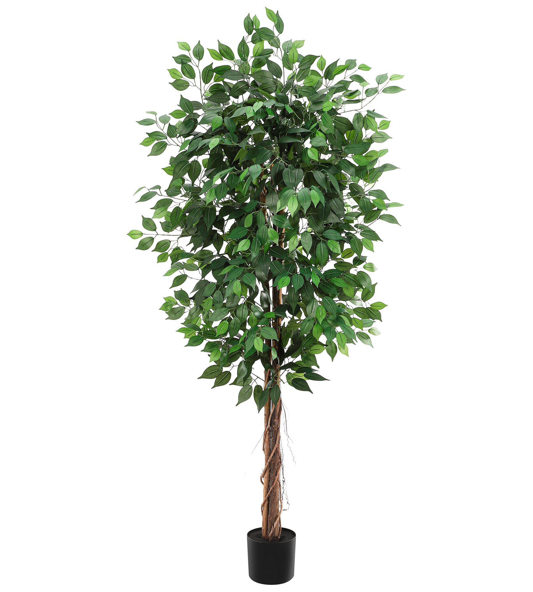 Kunstbaum Kunst-Ficus 122 cm – Doppelstamm, Topf, 420 Blätter, GarveeMore, Höhe 180 cm, Realistisch, UV-beständig, biegsam – für Innen & überdacht