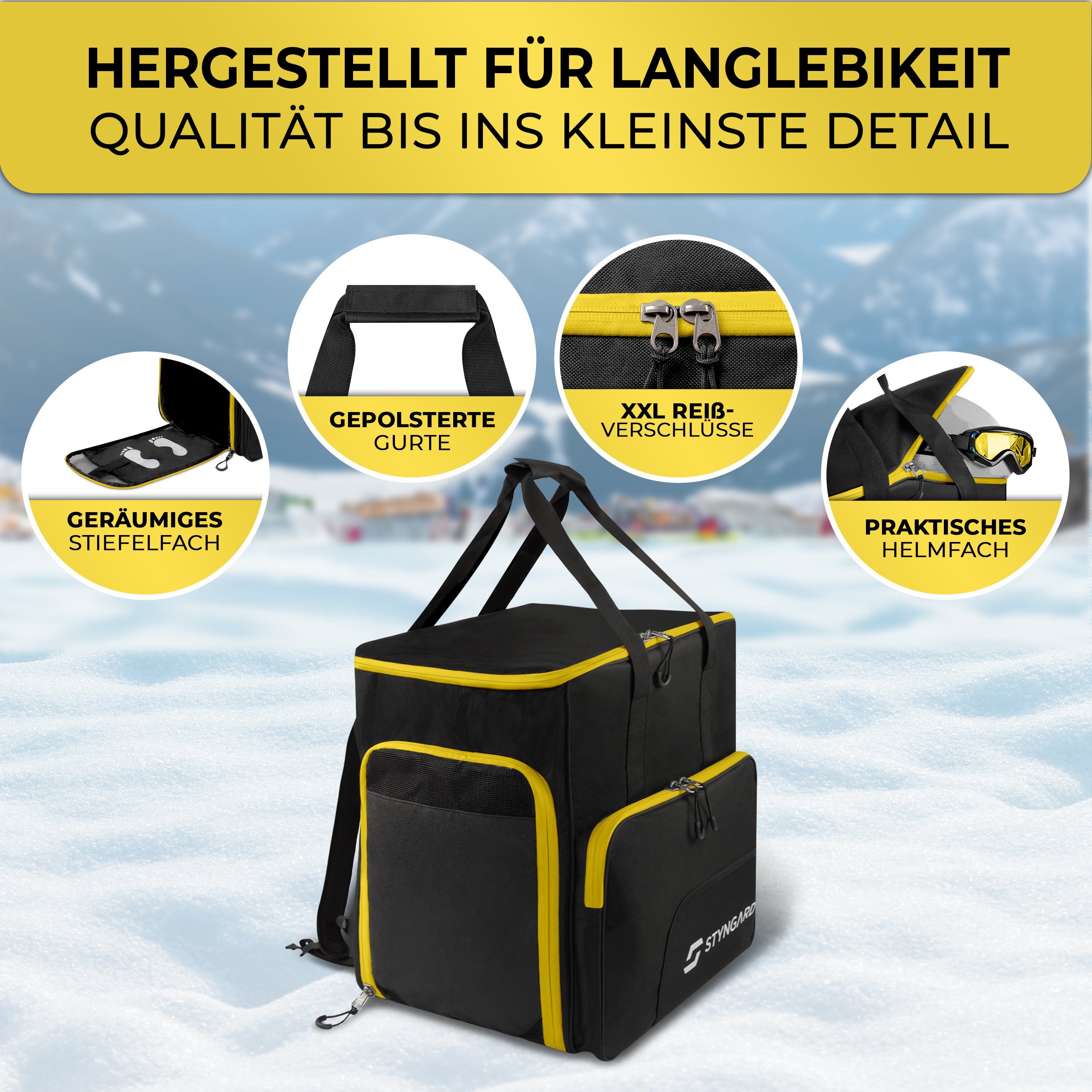 Styngard Skitasche SÖLDEN (mit Rucksackfunktion), Skischuhtasche mit Helmfach und belüftetem Stiefelfach [54 L]