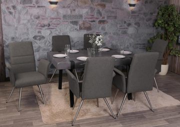 MCW Esszimmerstuhl MCW-G55-5 (Stühle mit Armlehne, 6 St), 6er-Set, Inklusive Fußbodenschoner, dekorative glänzende Ziernaht