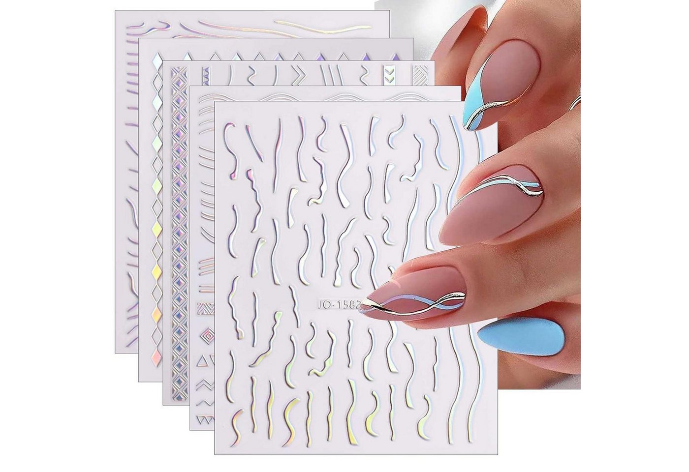 LuxusKollektion Nageldesign Zubehör Nagelsticker Aurora 12 Blatt holografisch selbstklebend Nageldesign