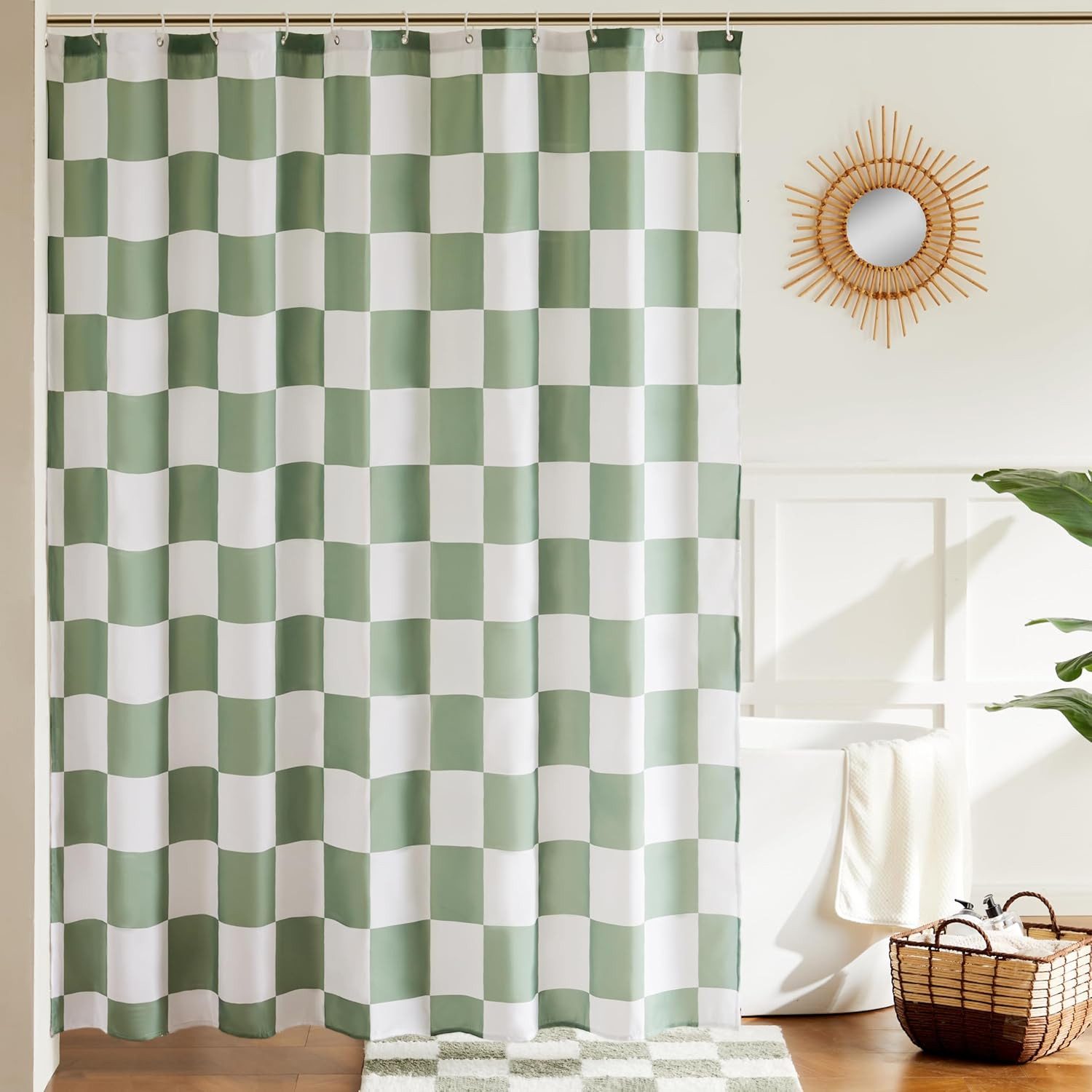 Coonoor Duschvorhang für Badezimmer, hübsches Retro-Schachbrettmuster,183 x 183 cm