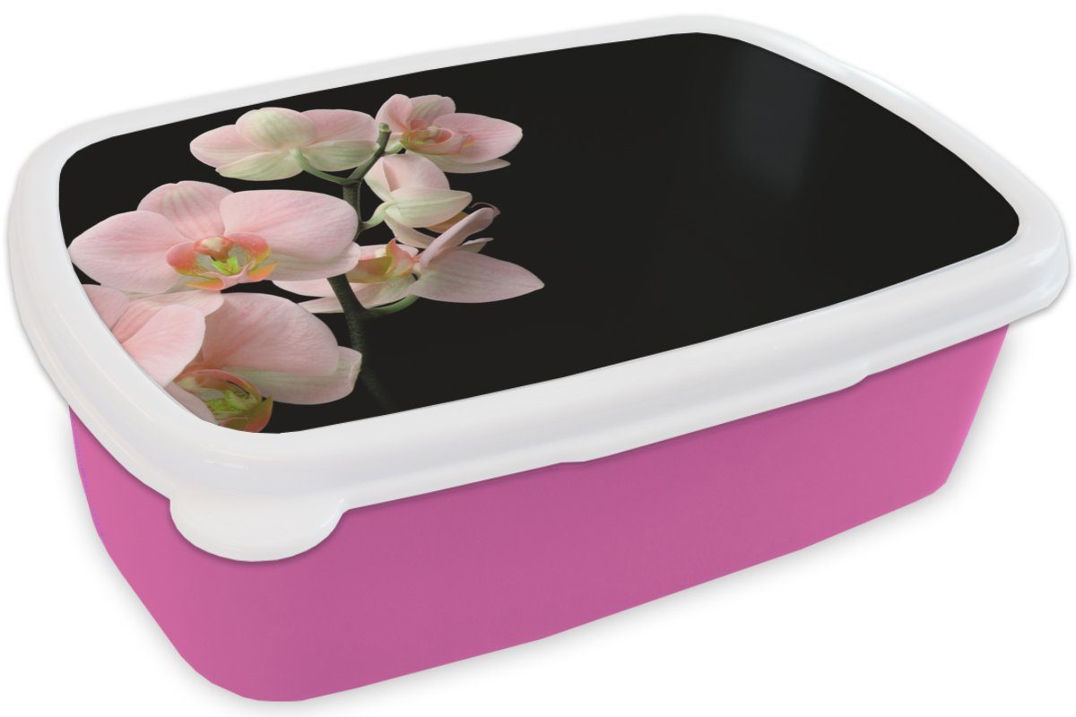 Lunchbox Kinder, Mädchen, - - Erwachsene, Kunststoff - Brotdose MuchoWow für Orchidee Kunststoff, Stilleben Blumen - (2-tlg), Rosa Flora, Brotbox Snackbox,