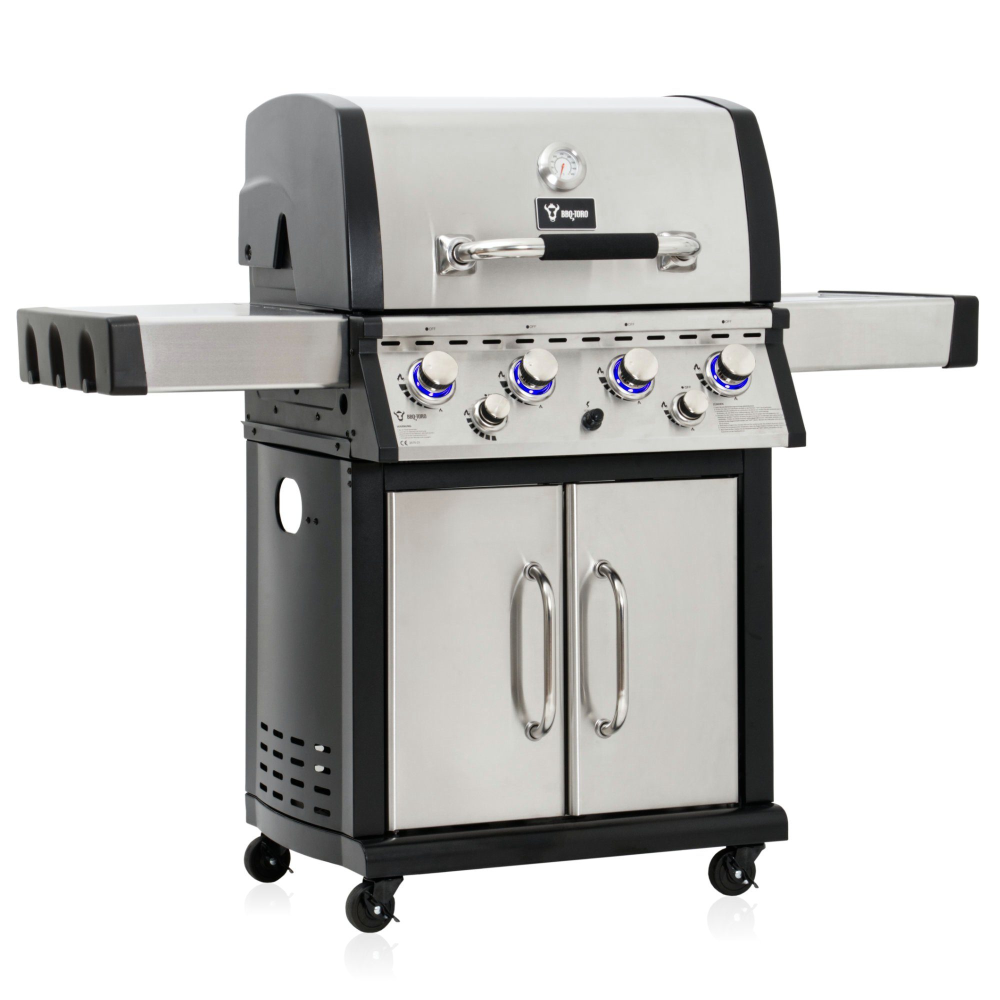 BBQ-Toro Gasgrill Premium Edelstahl Gasgrill - 4 Brenner + Seitenbrenner und Backburner