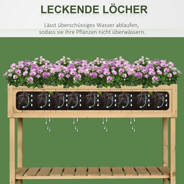 Outsunny Hochbeet Pflanztisch Blumenkasten mit Ablage Tanne Massivholz Natur (Set, 1 St., Anzuchttisch 8 Fächer mit Abfluss), L120 x B60 x H81 cm