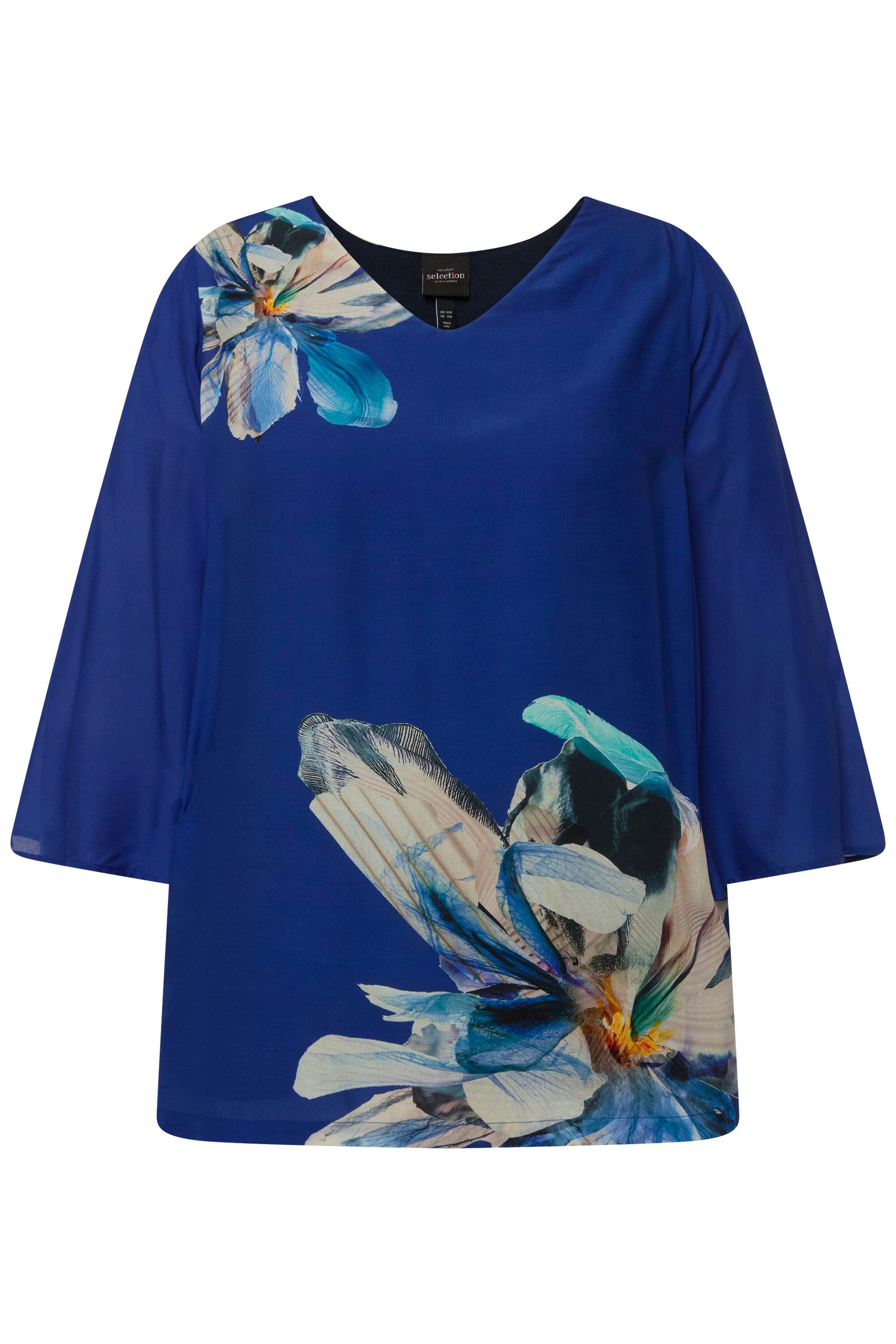 Druckbluse Bluse Blüten Oversized V-Ausschnitt