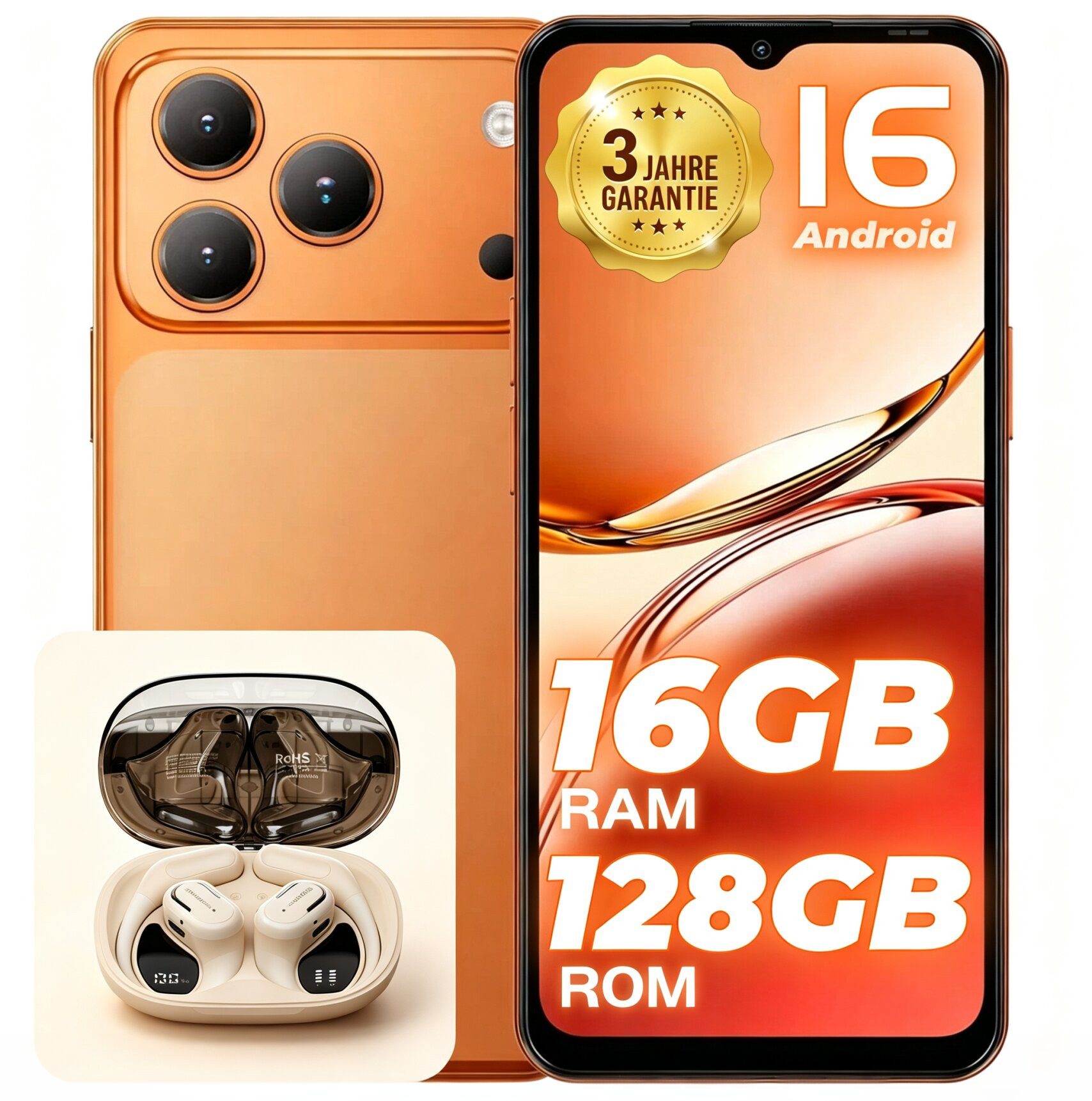 blackview Android 16 6,56" Handy WAVE 7C 16+128/2TB 60HZ 5000mAh AI Smartphone (6.56 Zoll, 128 GB Speicherplatz, 32 MP Kamera, 5000mAh Simlockfreie Handy, 32MP+13MP KI Kamera, 4G Dual SIM/Face ID)