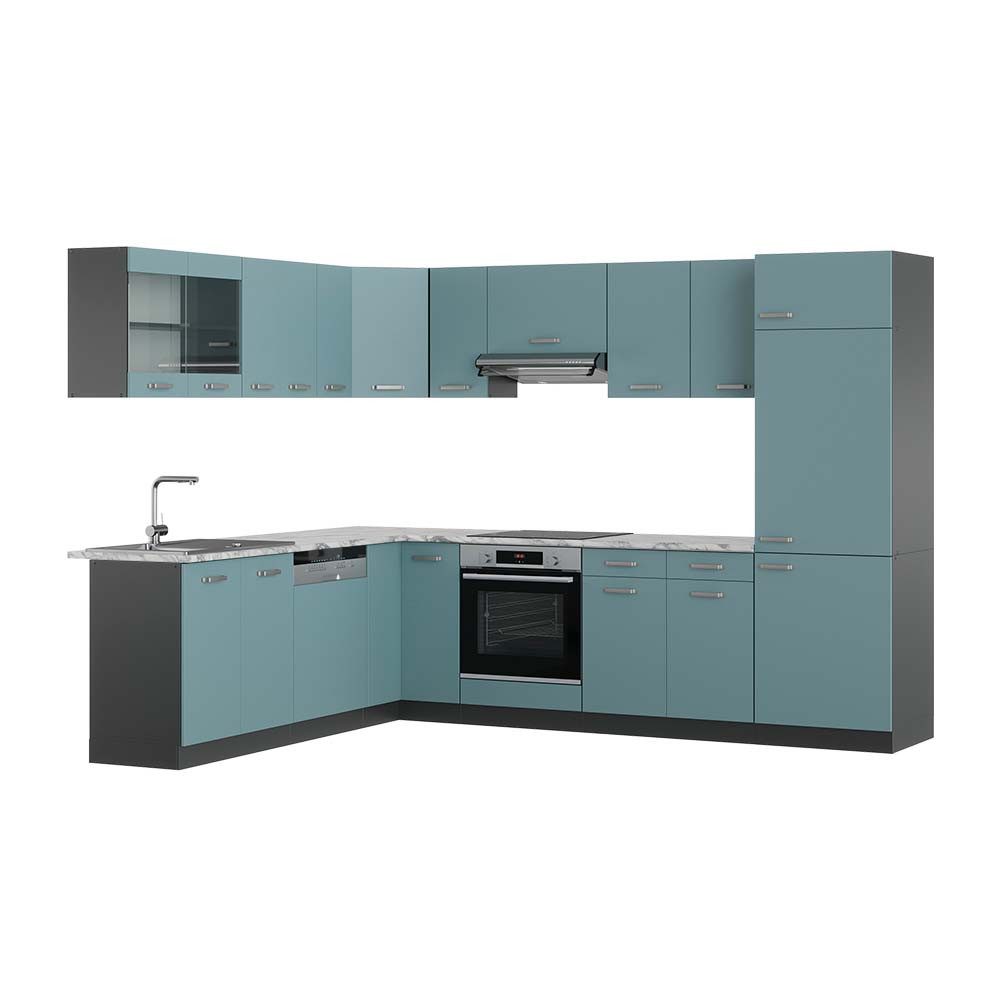 Vicco Winkelküche R-Line, Blau-Grau/Anthrazit, 227 x günstig online kaufen