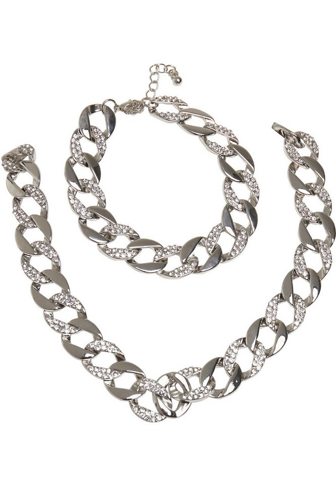 URBAN CLASSICS Edelstahlkette Urban Classics Unisex Basic Diamond Necklace And Bracelet Set