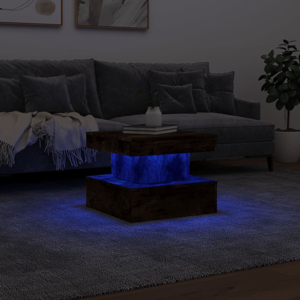 vidaXL Couchtisch Couchtisch mit LED Leuchten Räuchereiche 50x50x40 cm
