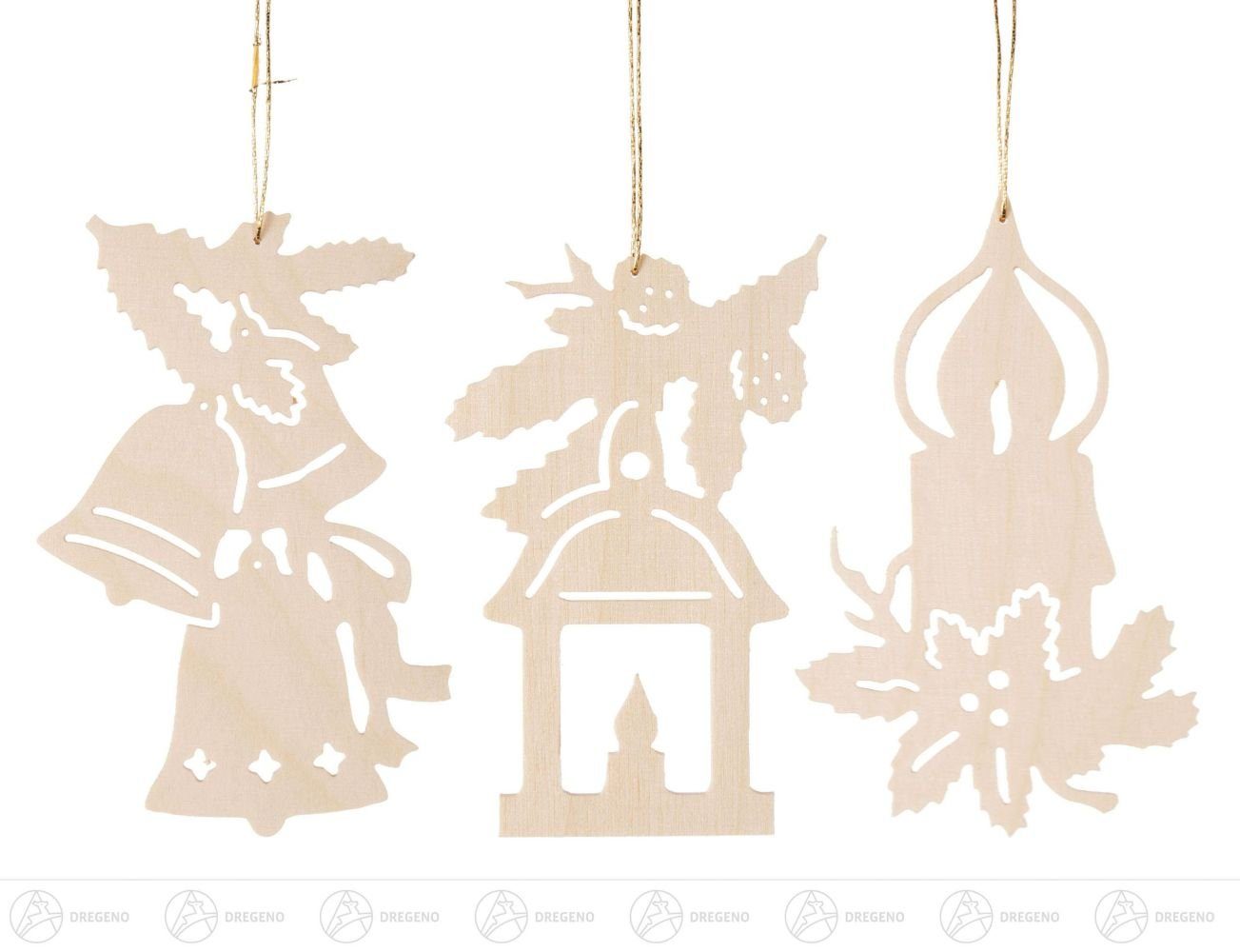 Dregeno Erzgebirge Osterei Behang Kerze, Laterne, Glocken (3) Höhe = 7,5cm NEU, mit Faden zum aufhängen mit Weihnachtsmotiven