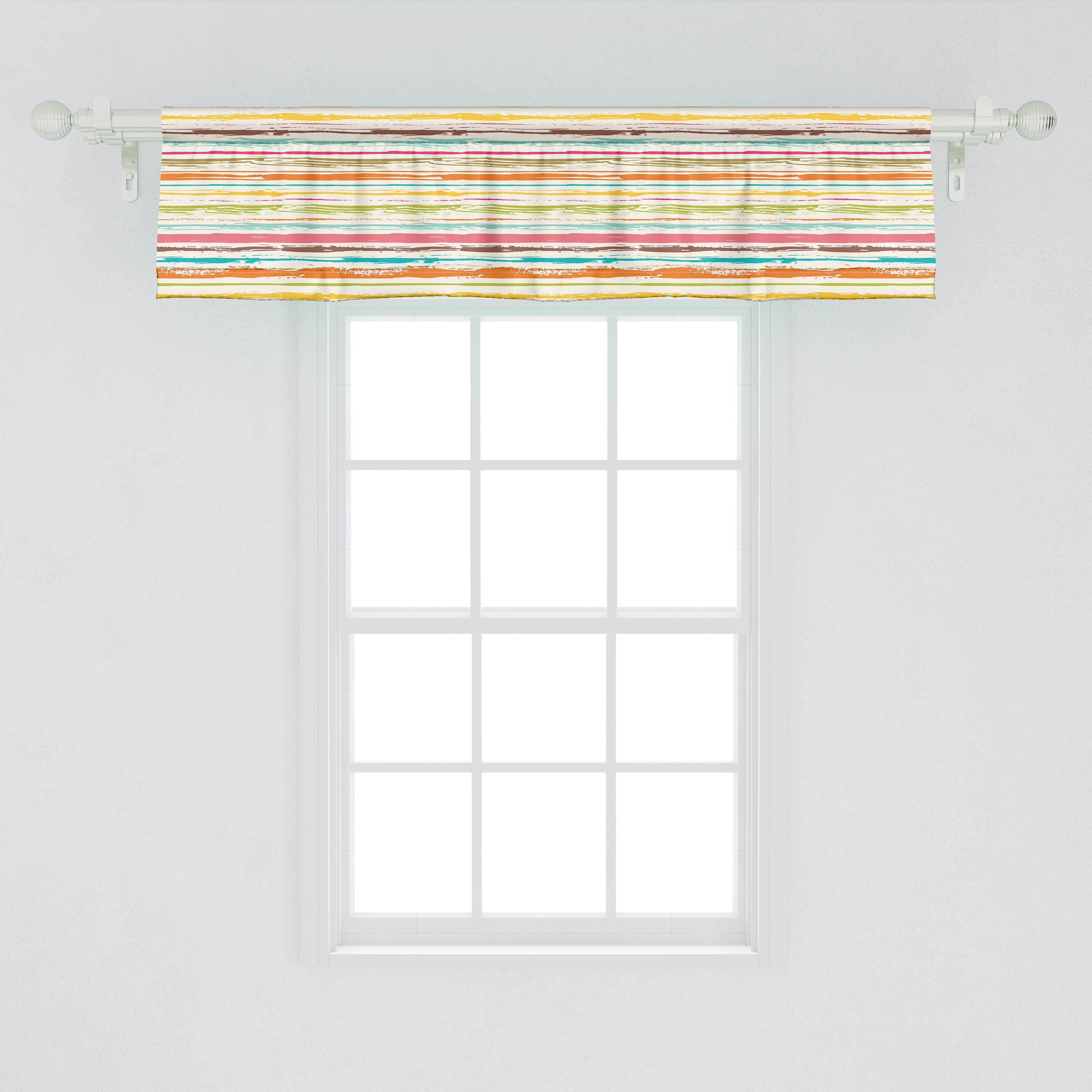 Scheibengardine Vorhang Volant für Küche mit gezeichnete Hand Microfaser, Dekor Streifen Abakuhaus, Bunt Schlafzimmer Stangentasche