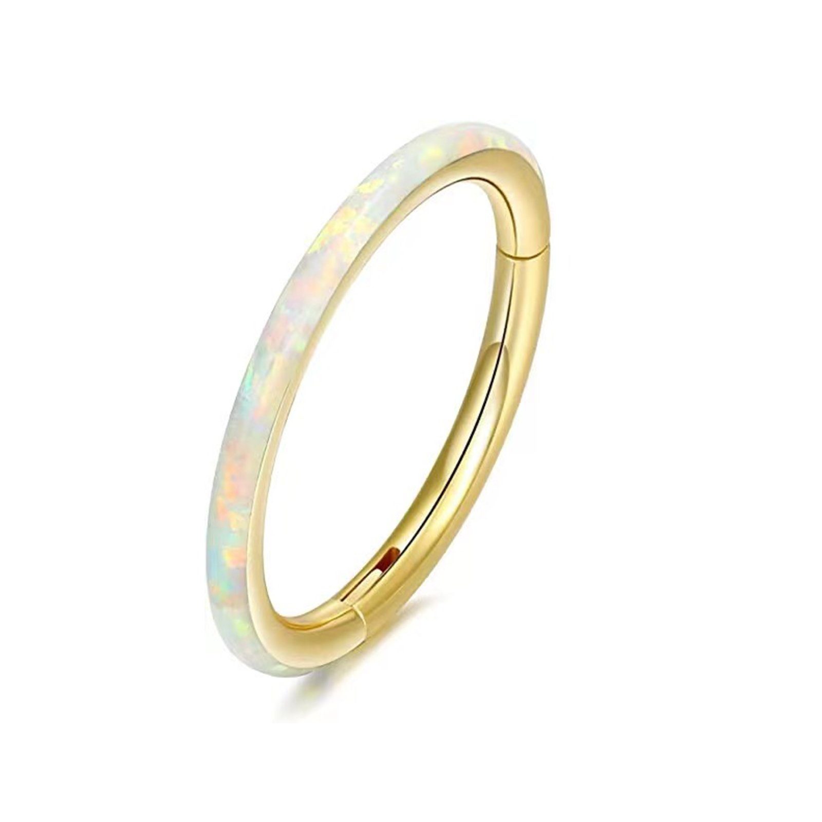 Karisma Nasenpiercing Titan G23 Gold Ring, (Durchmesser) Charnier/Conch Clicker Opal Segmentring 8mm, - - 1,2mm-Weiss Hinged Weiss Septum Stärke