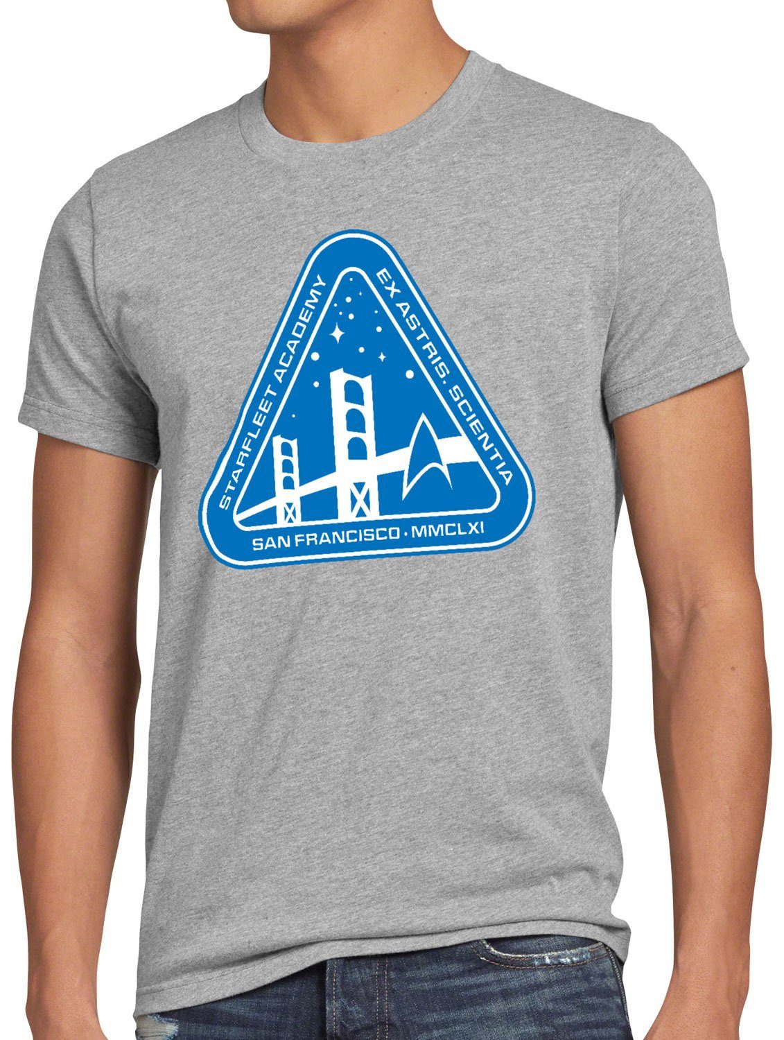 style3 Print-Shirt Herren meliert grau T-Shirt Francisco starfleet trekkie Academy San