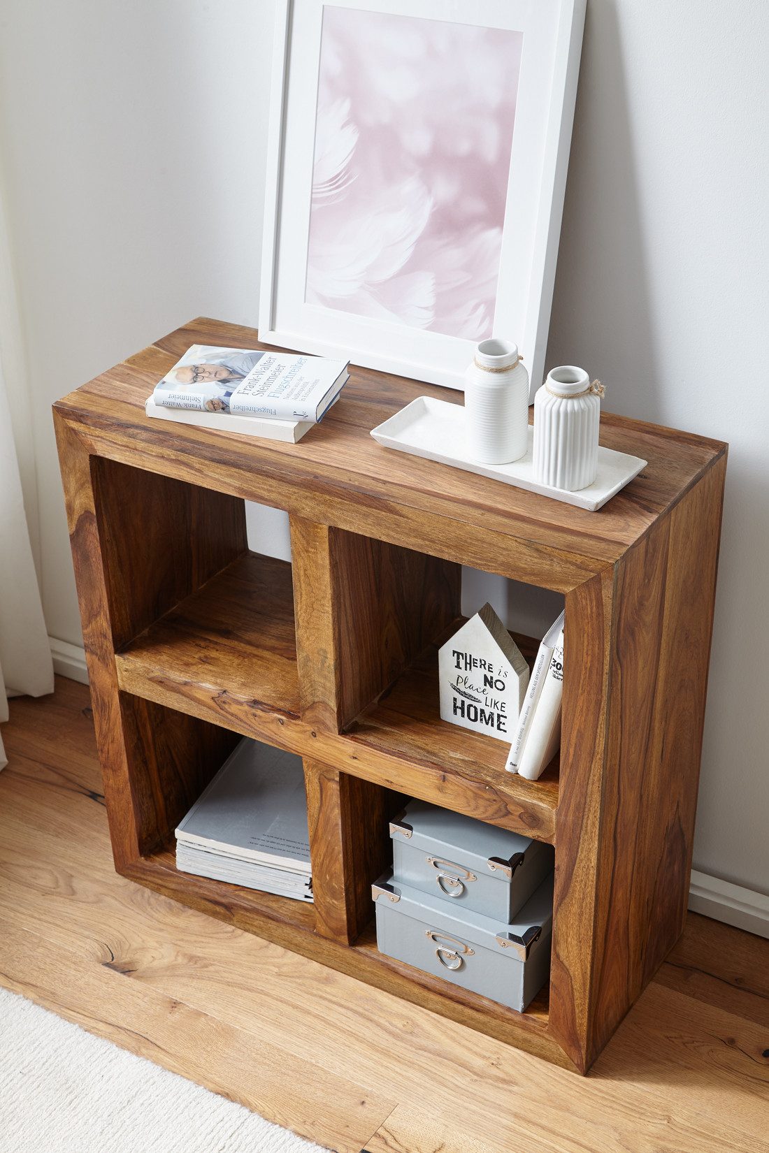 furnicato Regal Standregal Massivholz, Walnuss finish 82 cm hoch 4 Böden Desig