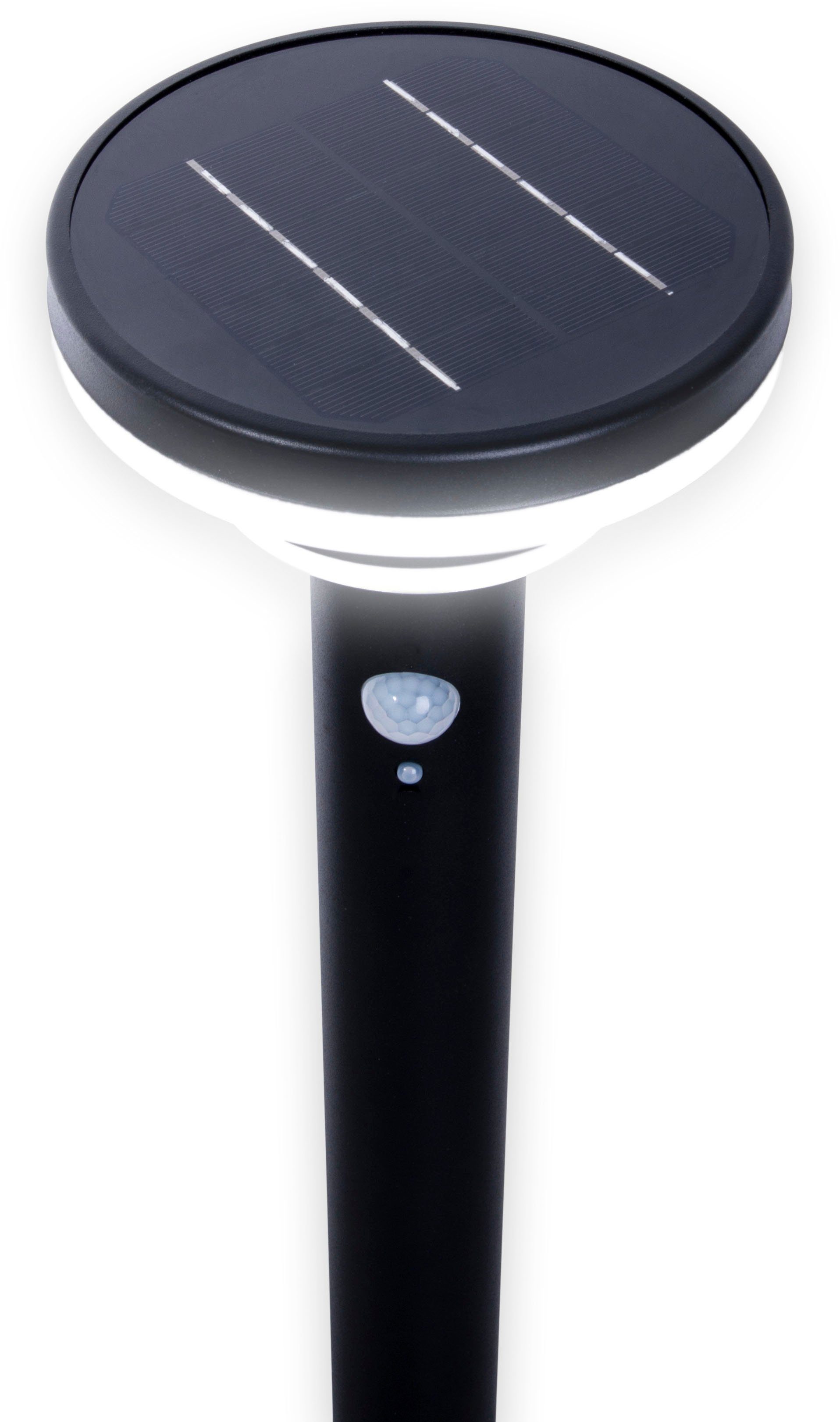 Solarleuchte H: LED fest Warmweiß, Erdspieß Bewegungsmelder, stufenweise 86cm, Nora, dimmbar, LED integriert, mit näve Bewegungsmelder, inkl.