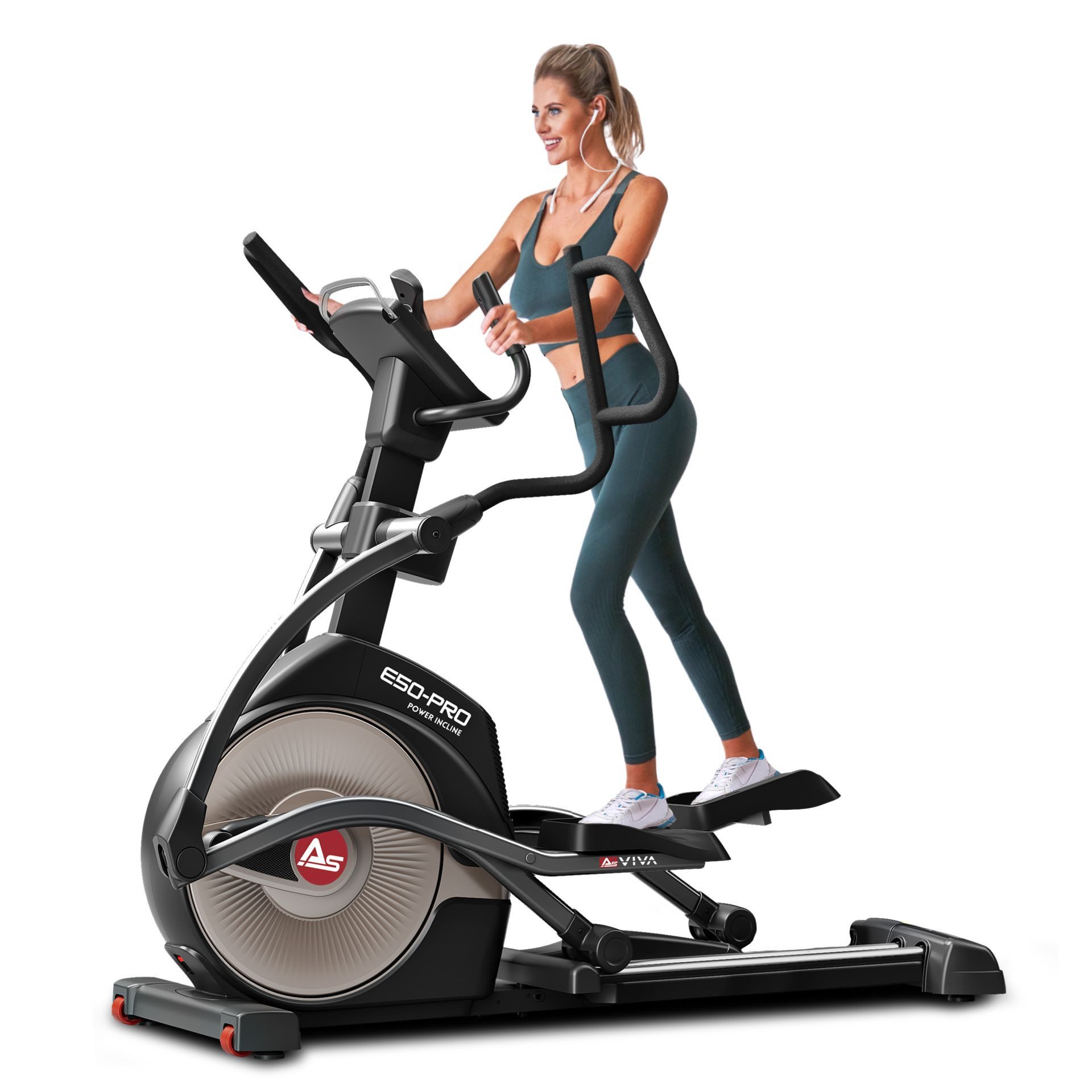 AsVIVA Ellipsentrainer-Ergometer E50 Pro, Crosstrainer für effektives Training Zuhause, Großes Touch-Display + Streaming Dienste, 26 kg Schwungmasse, Apps