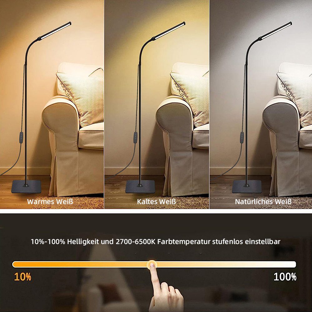 MUPOO LED Stehlampe LED Stehlampe Farbtemperatur Helligkeit Drehbarer und USB-Stecker,360° Einstellbar, & Einstellbare Hals,Schwarz Farbtemperatur, Helligkeit Dimmbar Flexibler
