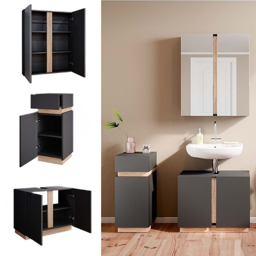 Vicco Badmöbel-Set Gloria, Anthrazit/Sonoma, 3 Teile, günstig online kaufen