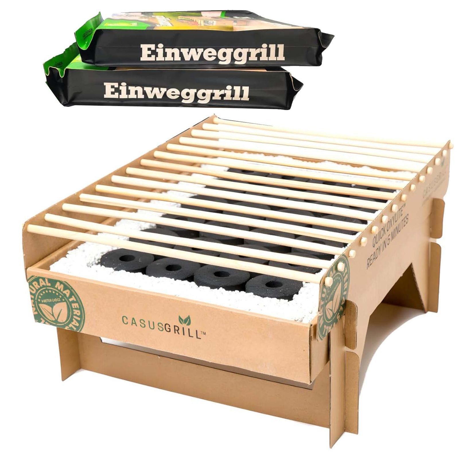 BURI Holzkohlegrill 3x Einweg-Grill biologisch abbaubar Mini-Grill ökologisch Einweggrill