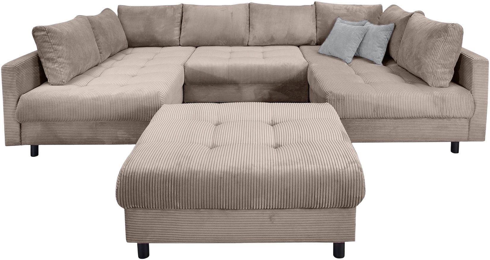 COLLECTION AB Wohnlandschaft Toni U-Form, B: 298 cm, mit Hocker & 3 Zierkis günstig online kaufen