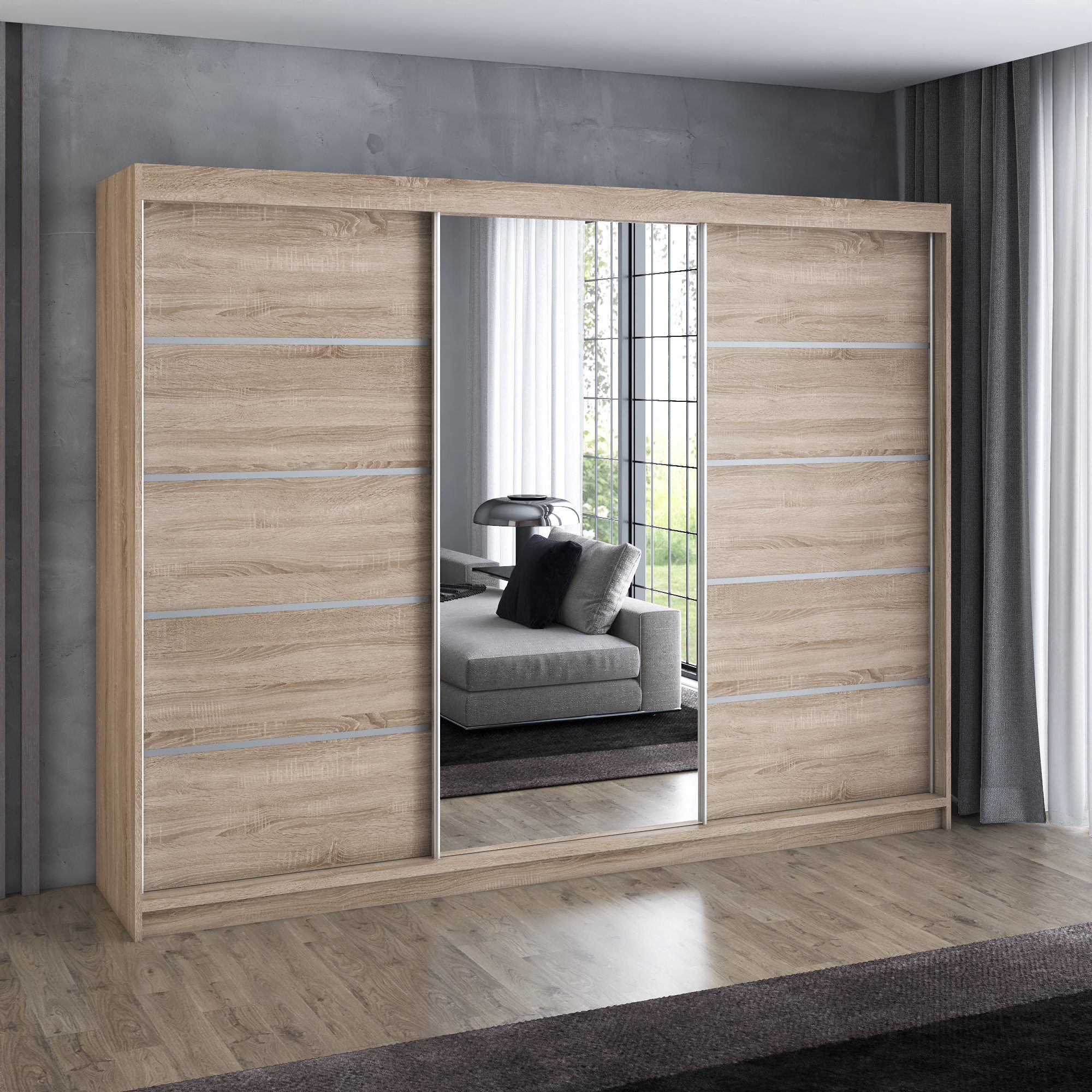 A&J MöbelLand GmbH Schiebetürenschrank VILUNO Moderner 3-türiger Kleiderschrank mit Spiegel (TOP ANGEBOT! Geräumiger Schrank mit einer Breite von 200 cm ideal zur Aufbewahrung von Kleidung und Accessoires. Wählen Sie das ideale Modell für Ihr Schlafzimmer!, TOP PRODUKT) Breite: 200 cm, Höhe: 215 cm, Tiefe: 59,5 cm