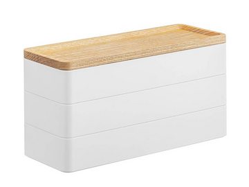 Yamazaki Aufbewahrungsbox "Rin" Aufbewahrungsdose 3-tlg. mit Deckel aus Holz 24x11cm, rechteckig, Kunststoffkorpus in weiß matt