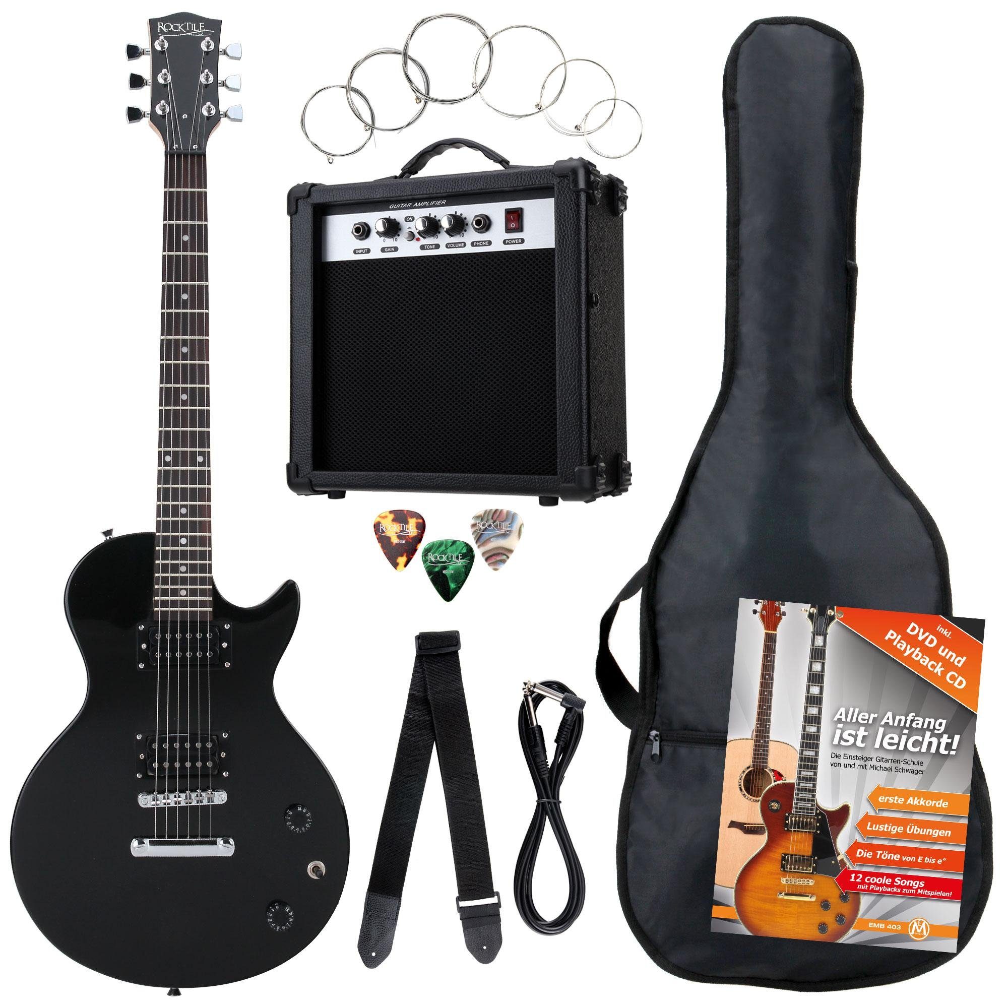 Rocktile E-Gitarre Banger's elektrische Gitarre Single Cut Komplettset, Banger's Set, inkl. Verstärker, Tasche, Kabel, Gurt, Schule, inkl. Verstärker, Tasche, Kabel, Gurt, Schule