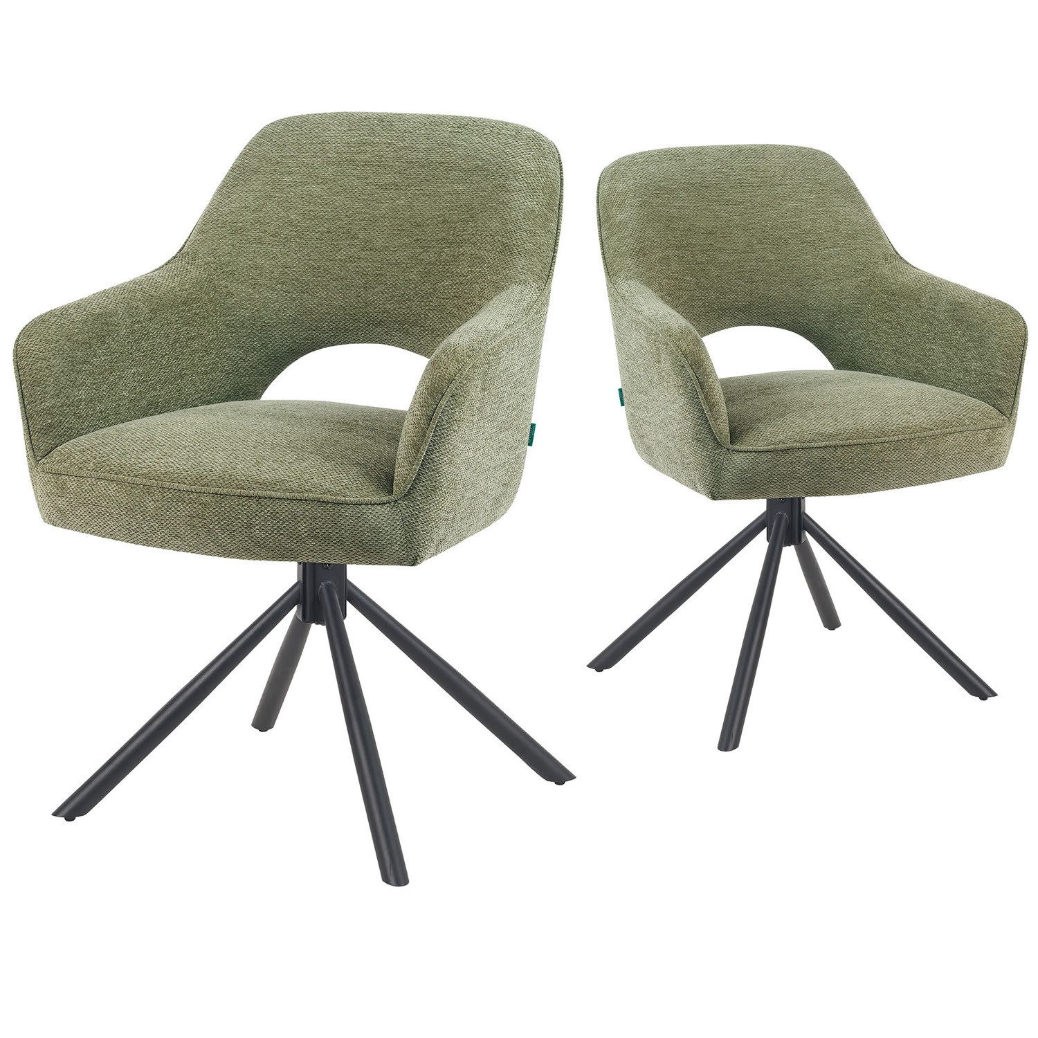 DUBI Möbel Polsterstuhl Mika-Ben, Federkern, pulverbeschichtet, 360° drehbar im 2er-Set